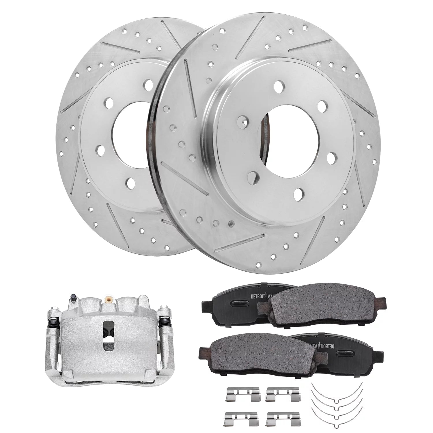 Detroit Axle - 4WD Front Drilled Rotors Brake Pads Left Caliper Replacement for 2005-2008 Ford F-150 Mark LT