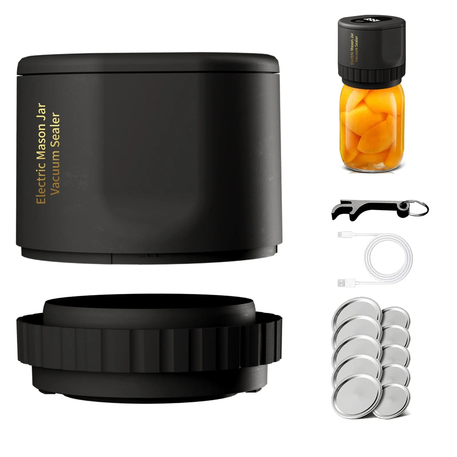 Ricichene Electric Mason Jar Vacuum Sealer for Mason Jars with Wide & Regular Mouth - Black
