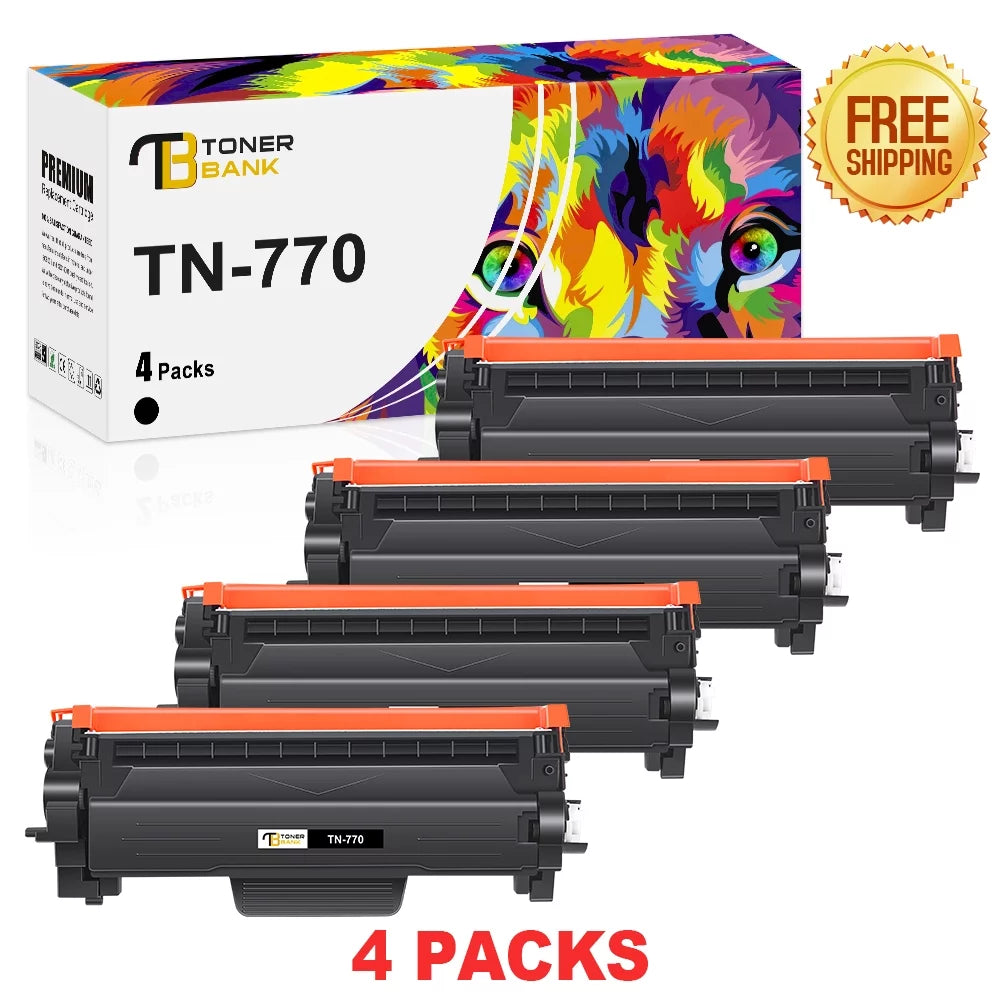 Toner Bank 4-Pack Compatible Toner for Brother TN-770 MFC-L2750DW L2750DWXL HL-L2370DW L2370DWXL Replacement Printer Ink (Black)