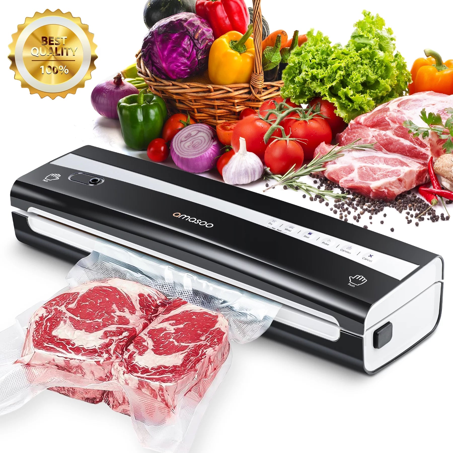 Vacuum Sealer Machine with Dry & Moist Food Modes & LED Indicator Lights & Starter Kit (Black)