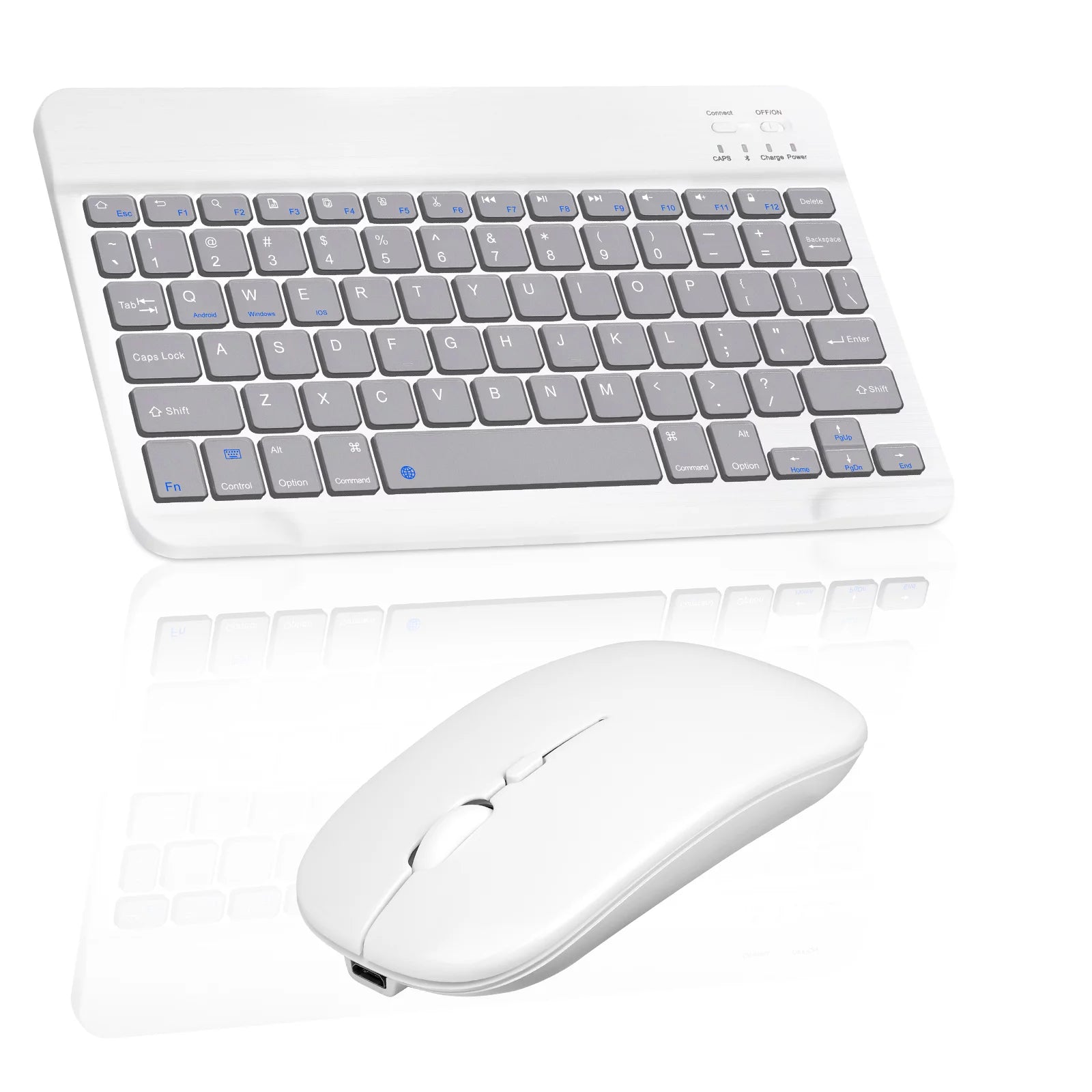 Rechargeable Bluetooth Keyboard and Mouse Combo Ultra Slim Full-Size Keyboard and Ergonomic Mouse for vivo Z3i and All Bluetooth Enabled Mac/Tablet/iPad/PC/Laptop - Stone Grey with White Mouse
