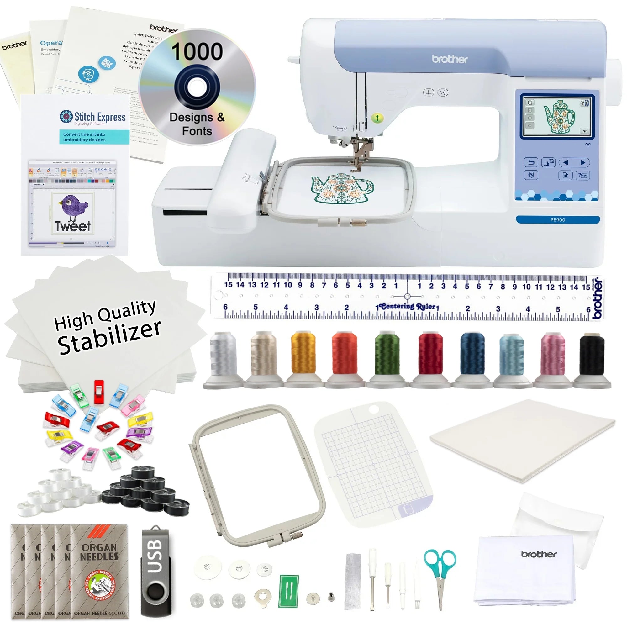 Brother PE900 5 x 7 Embroidery Machine with Exclusive Bonus Bundle including Auto Digitizing Software and More