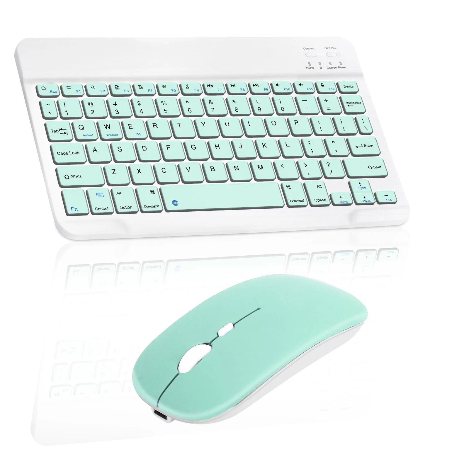 Rechargeable Bluetooth Keyboard and Mouse Combo Ultra Slim Full-Size Keyboard and Ergonomic Mouse for Xiaomi Poco X3 and All Bluetooth Enabled Mac/Tablet/iPad/PC/Laptop - Teal