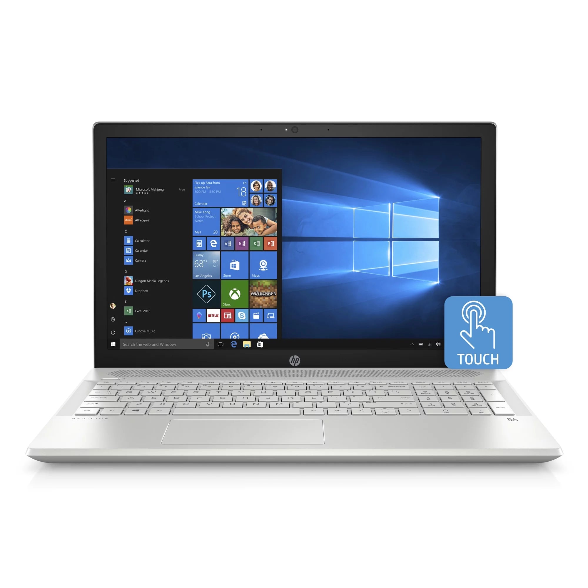 HP Pavilion 15-CU0010NR Mineral Silver 15.6 inch Touch Laptop, Windows 10, Core i5-8250U QC Processor, 8GB Memory, 1TB Hard Drive, UMA Graphics, DVD