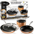 Gotham Steel Copper Cast 5 Piece Cookware Set Non-Stick Pots and Pans Set Dishwasher & Oven Safe