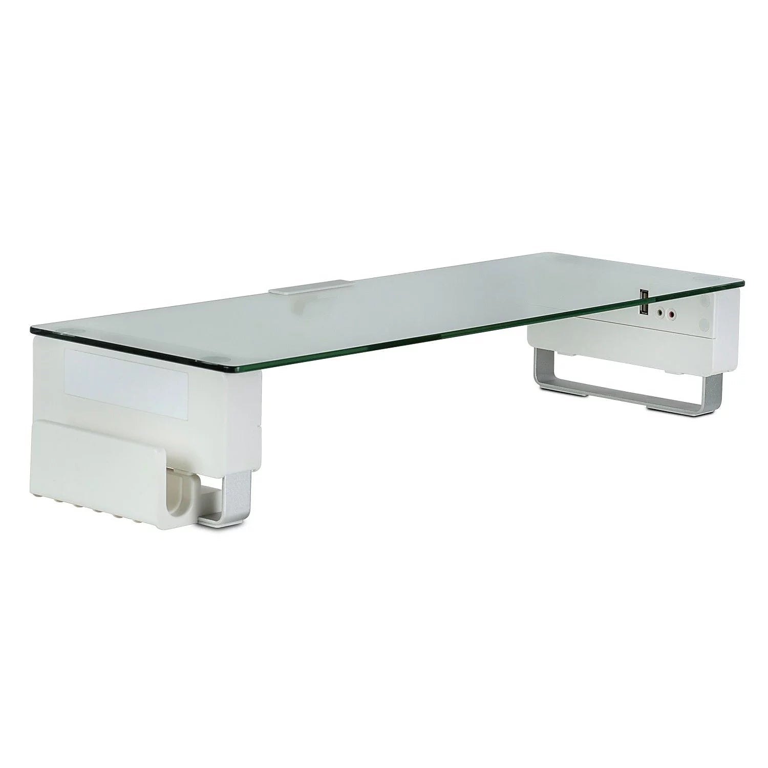 Mount-It! Computer Monitor Stand with USB Desktop Riser | Clear Tempered Glass & Aluminum Legs