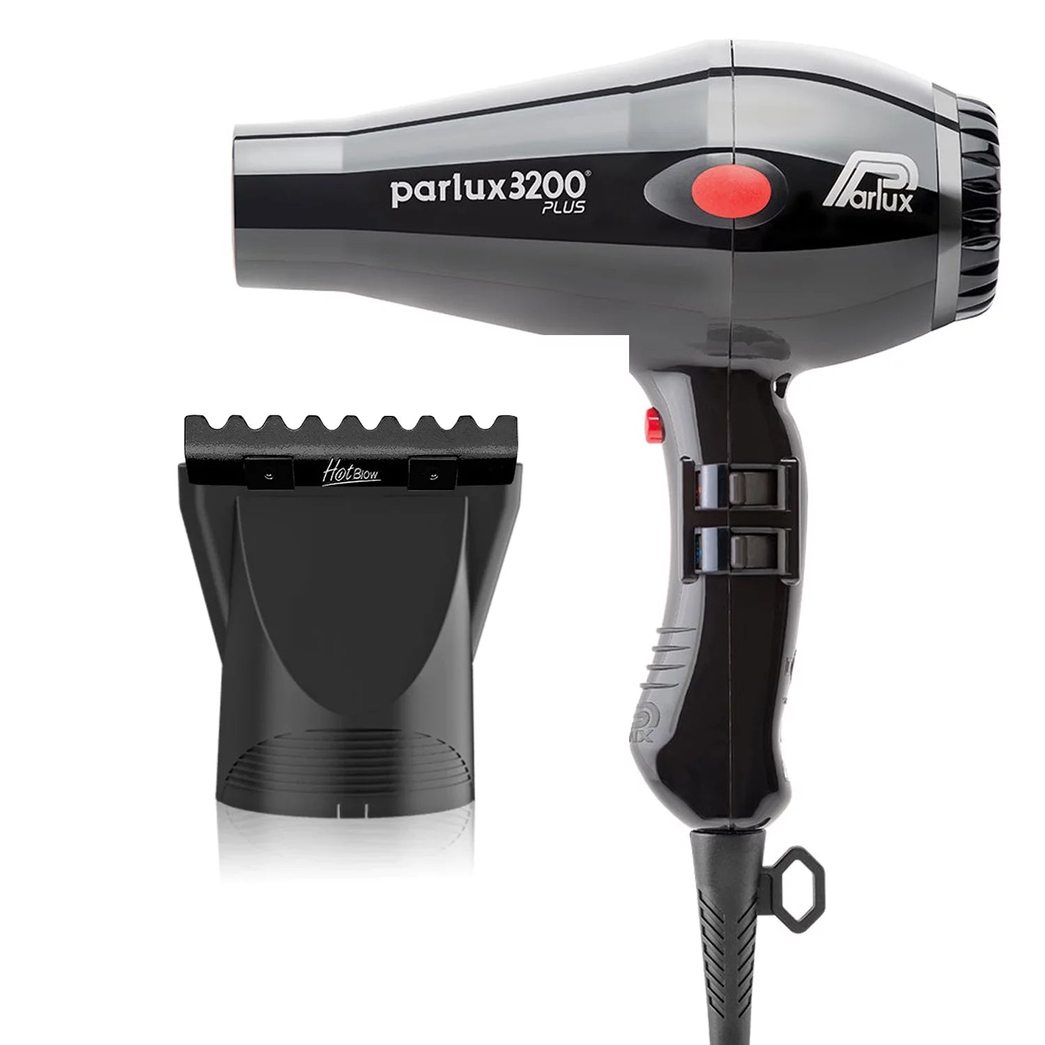 Bundle 2: (1) Parlux 3200 Plus Black Hair Dryer and (1) M Hair Designs Hot Blow Attachment Black