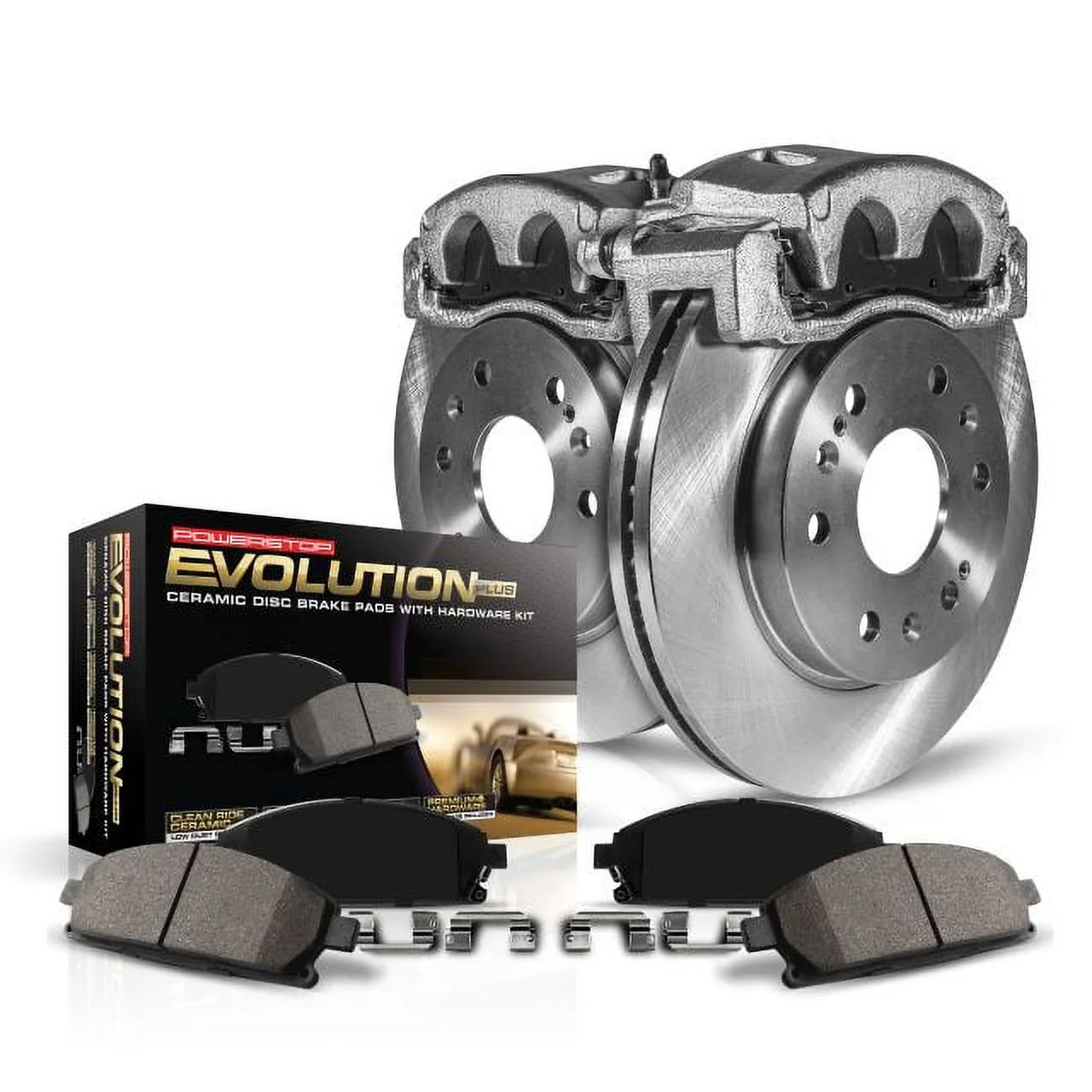 Power Stop Front Stock Replacement Brake Pad and Rotor Kit with Calipers KCOE4603