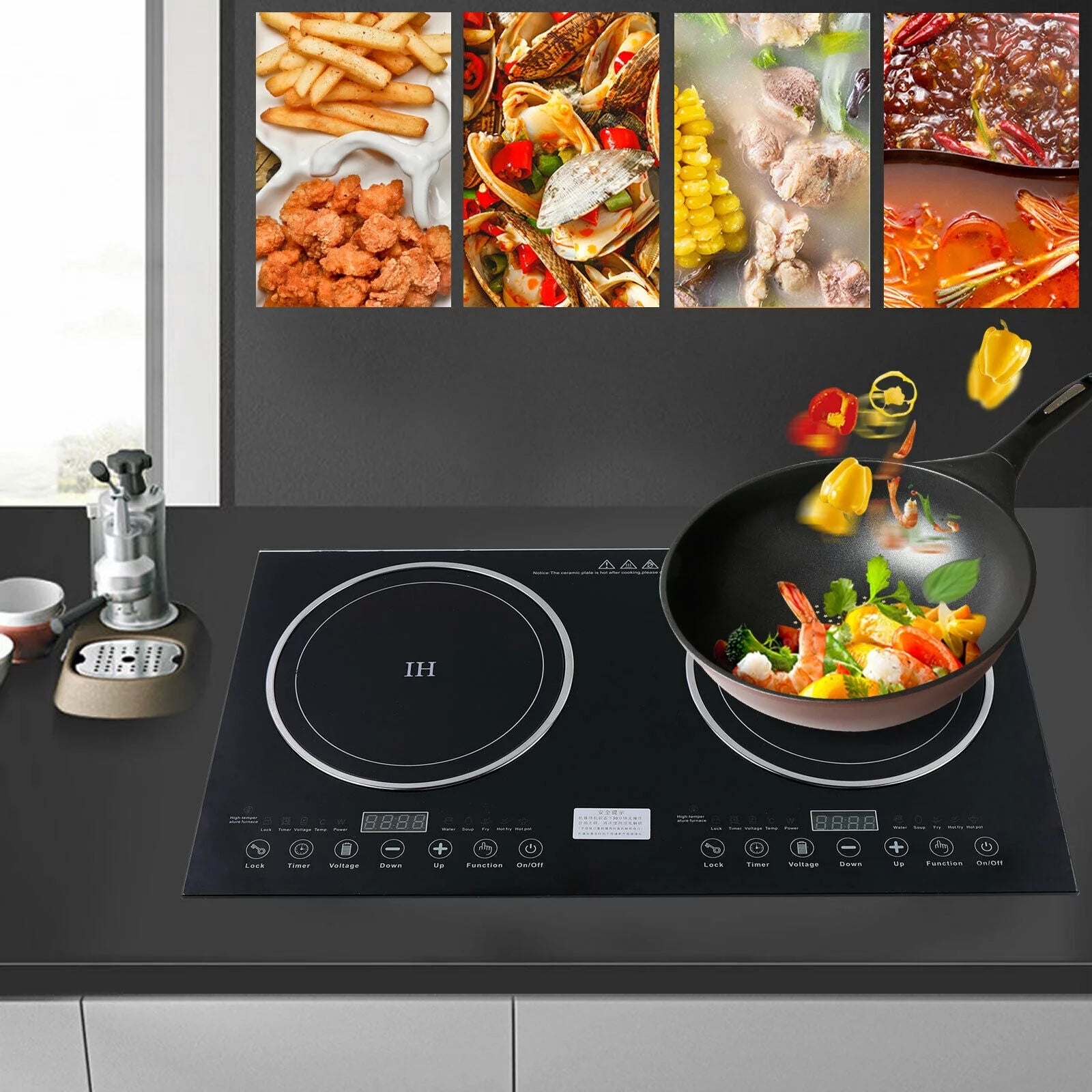 OUKANING Portable Electric Dual Cooker Cooktop Countertop Burner Double Burner Cooktop left 1200W/right 1400W