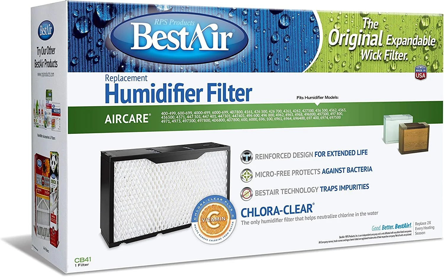 BestAir CB41, Essick 1041 Replacement, Paper Wick Humidifier Filter, 17 x 5 x 10