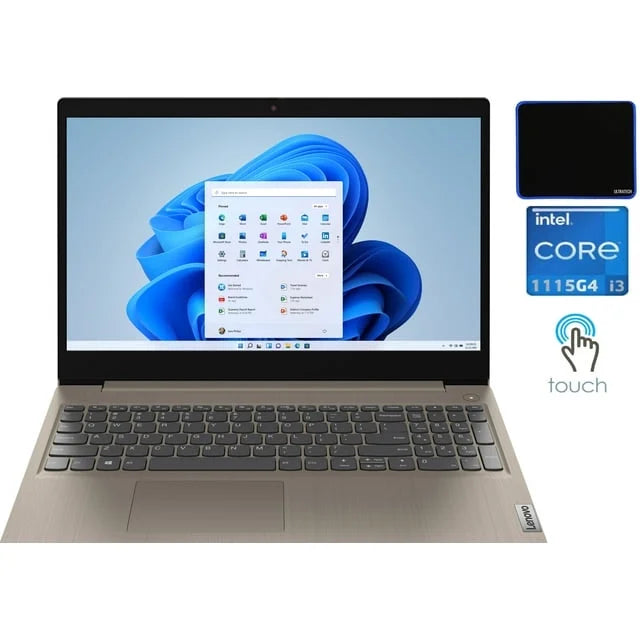 Lenovo Ideapad 3 15.6  Touchscreen/ Laptop Computer/ 11th Gen Intel i3-1115G4 (Beat i5-8250U)/ 8GB DDR4/   256GB SSD/ Webcam/ WiFi / Bluetooth/ Win 11 Almond with UltraTech Mouse Pad Bundled