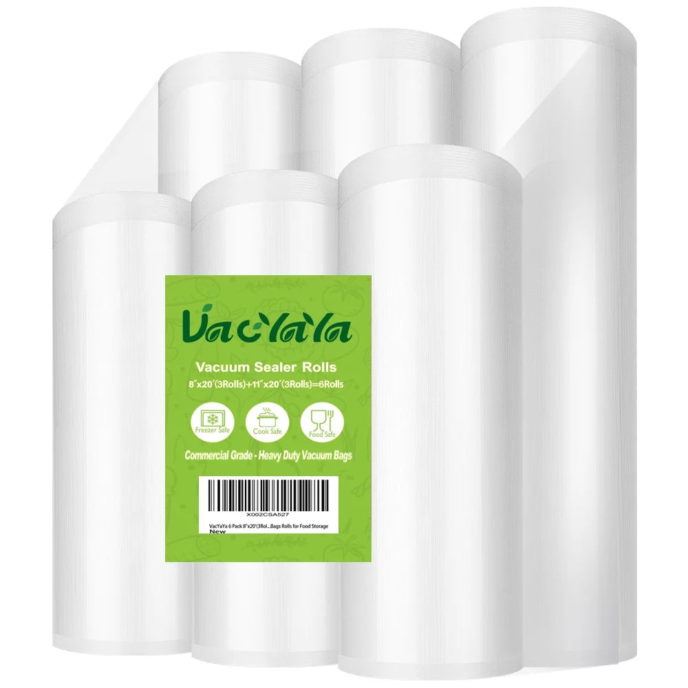 VacYaYa 6 Pack 8x20'(3Rolls) and11x20' (3Rolls)Vacuum Cleners Sealer Bags Rolls for Food Saver Storage, Seal a Meal Freezer Rolls