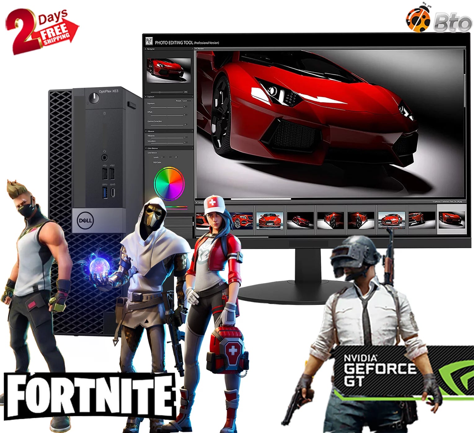 Gaming computer Dell XE3 SFF Desktop PC Core i5 (8th Gen.), 16GB Ram, 2TB HDD, Nvidia GT 730, New 24 LCD, Keyboard & Mouse, WiFi, Bluetooth, Win10 Home (Refurbished)