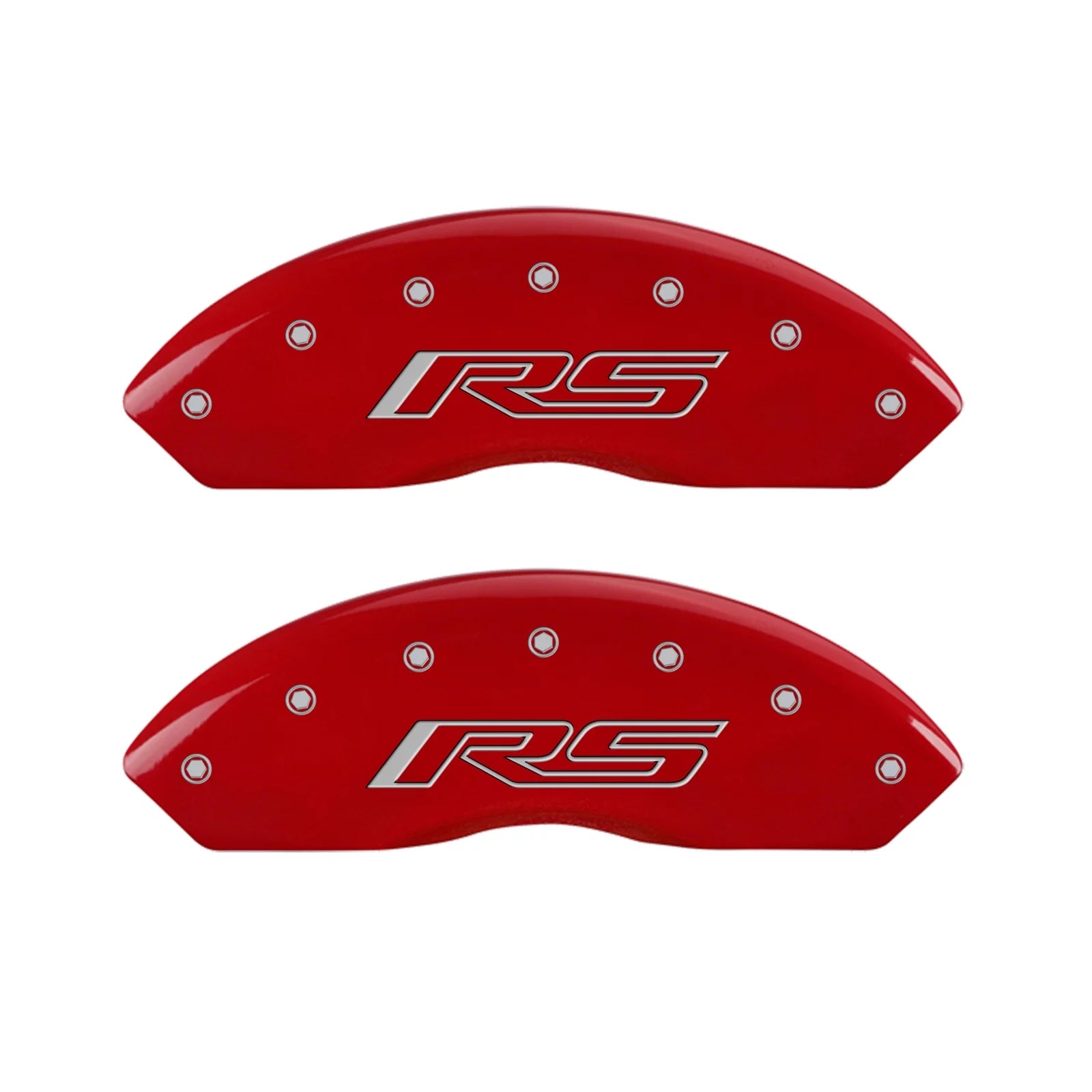 MGP 4 Caliper Covers Engraved Front & Rear Gen 5/RS Red finish silver ch Fits select: 2017 CHEVROLET CAMARO LS/LT, 2018 CHEVROLET CAMARO LT