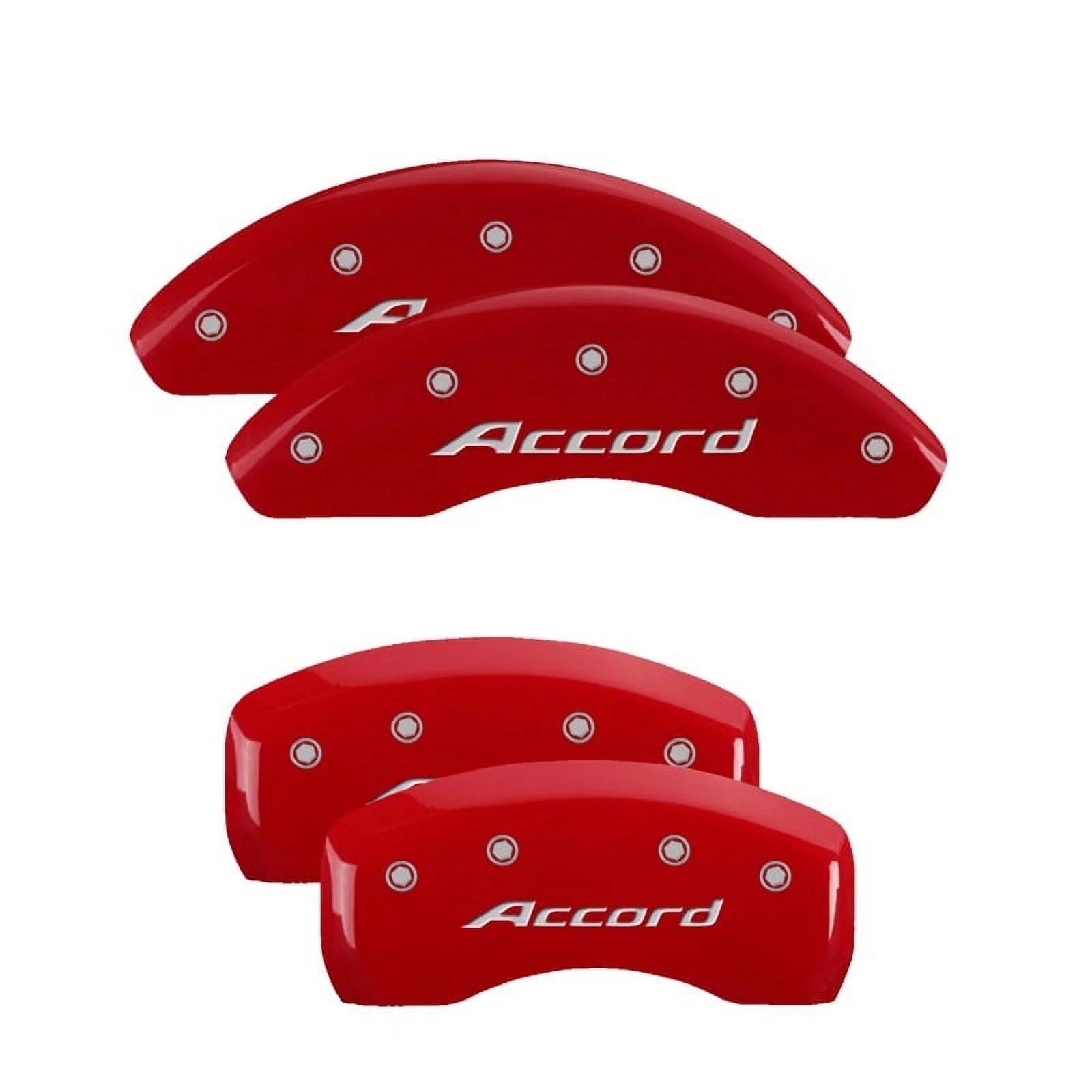 MGP 4 Caliper Covers Engraved Front & Rear MGP Red Power Coat Finish Silver Characters-Honda Accord Fits select: 2018-2019 HONDA ACCORD SPORT
