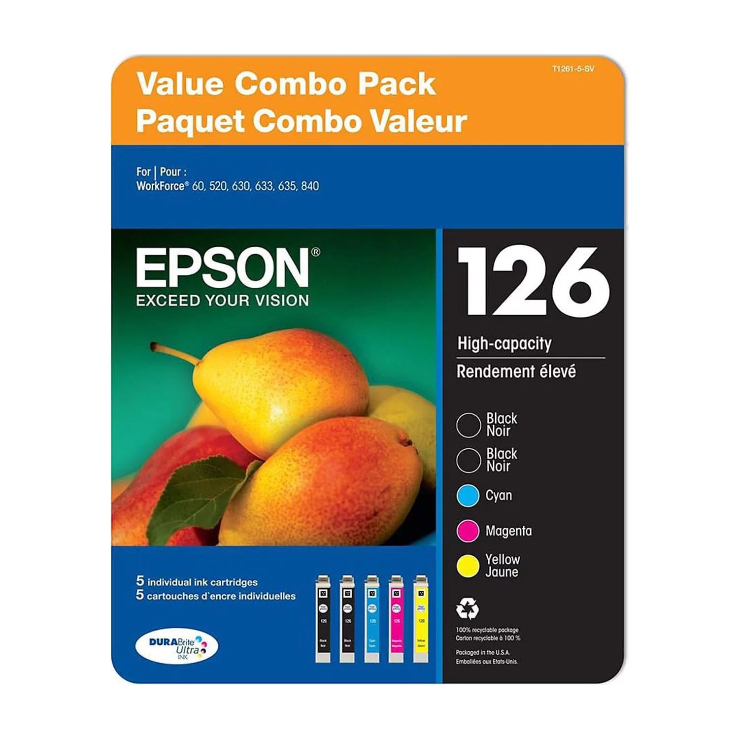 Epson DURABrite T126 Series Ink, Multi Pack (5 Pack)