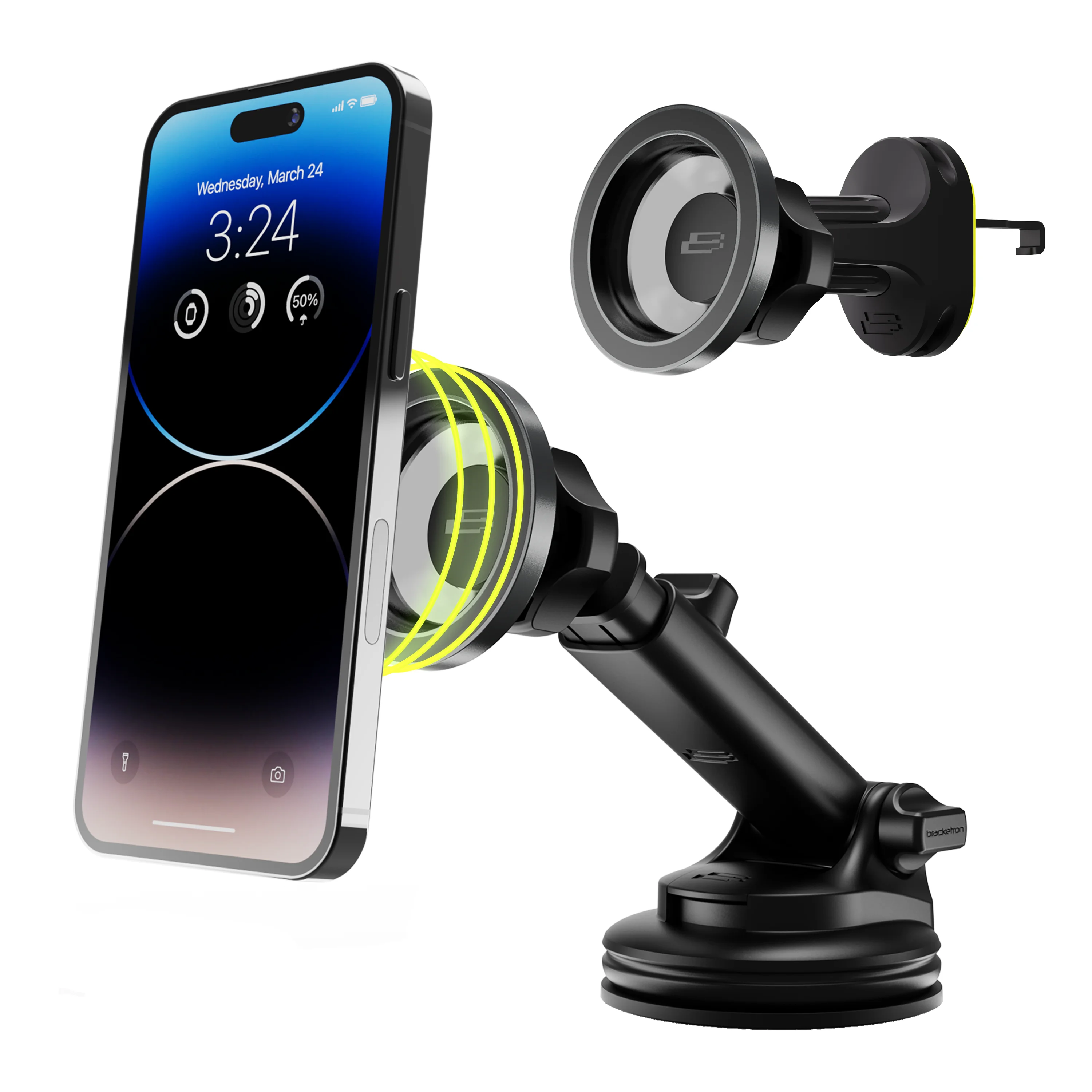 Bracketron MagAlign Pro Cell Phone Car Mount Compatible with MagSafe Phone Stand with Mounting Disk Hands Free Cradle Dock Phone Holder