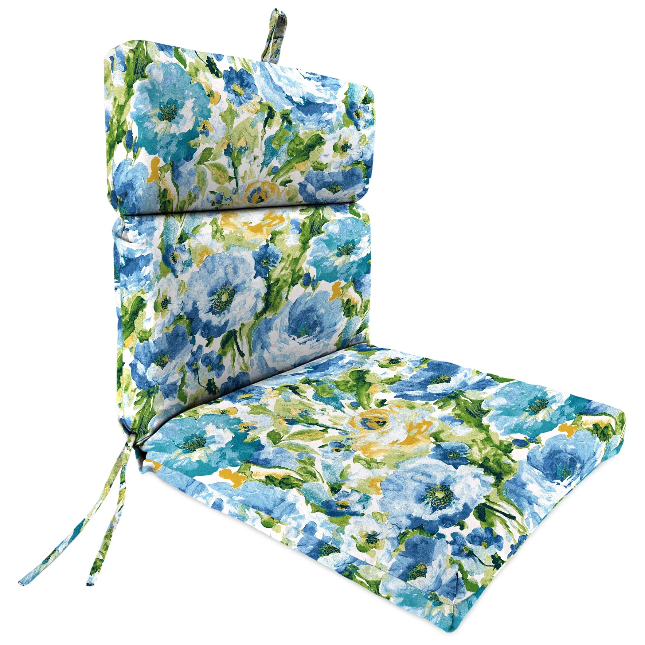 Jordan Manufacturing 44 x 22 Lessandra Sun Blue Floral Rectangular Outdoor Chair Cushion with Ties and Hanger Loop