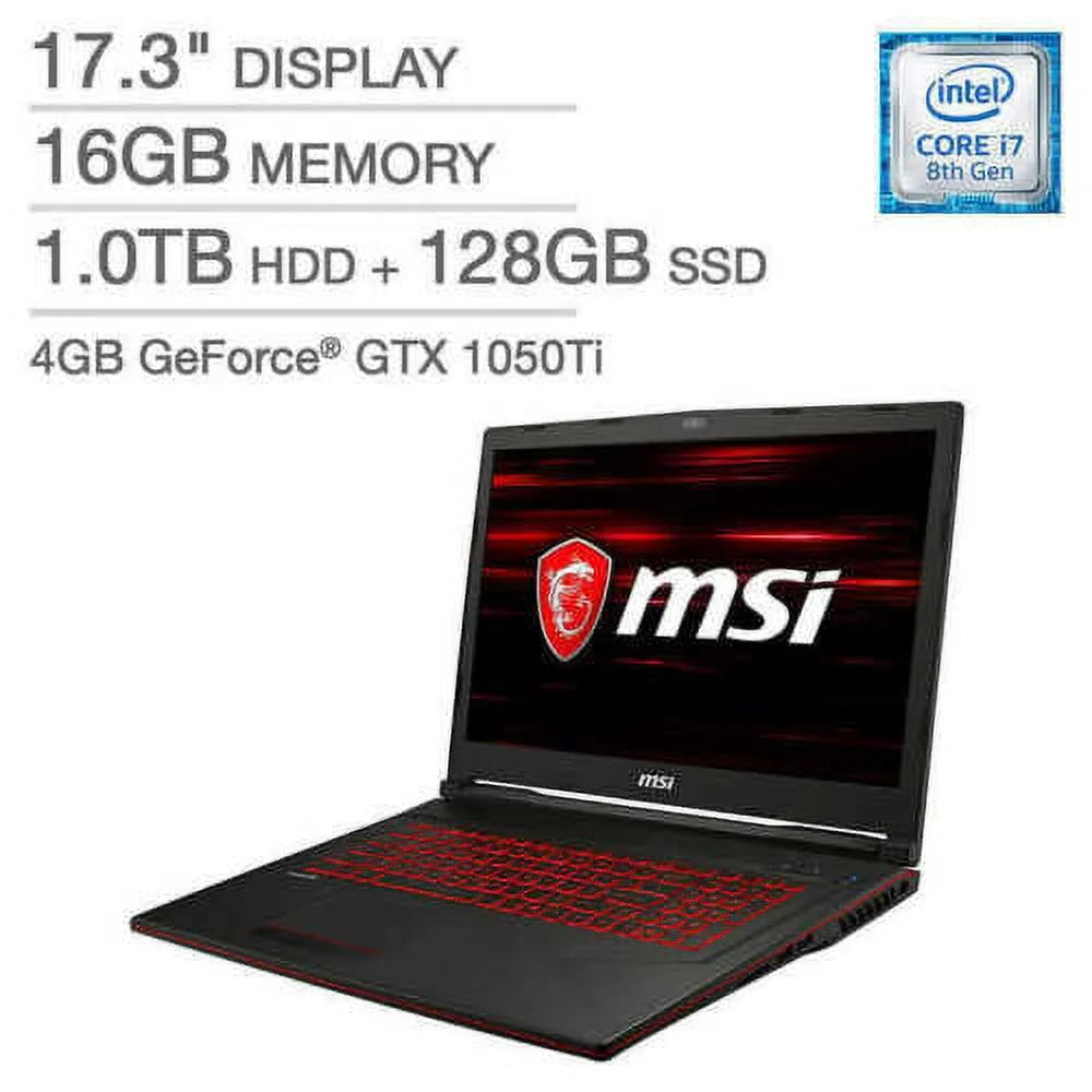 MSI GL73 Gaming Laptop - Intel Core i7 - GeForce GTX 1050Ti - 1080p - GeForce Notebook PC Computer 8RD-418 17.3 16GB Memory 1TB HDD 128GB SSD