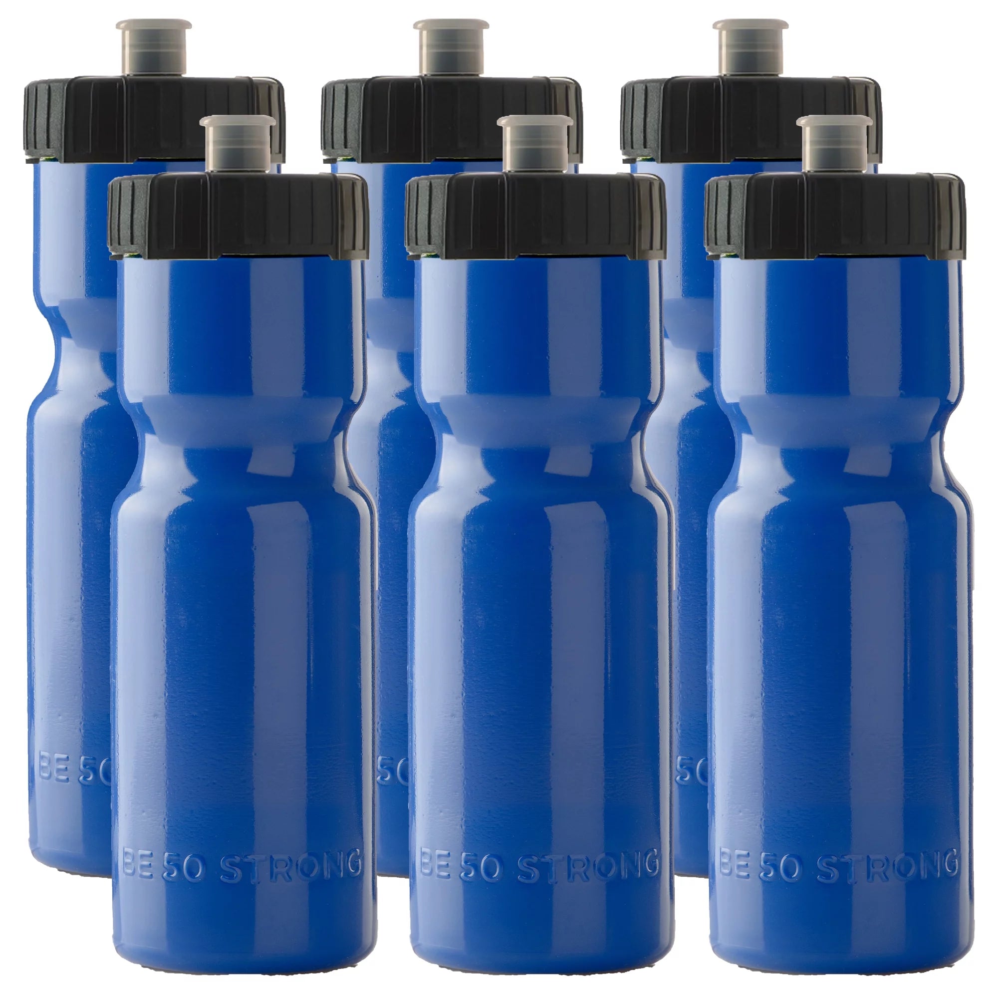 50 Strong Blue Sports Squeeze Water Bottles - Set of 6 - Team Pack ¨C 22 oz. BPA Free Bottle Easy Open Push/Pull Cap