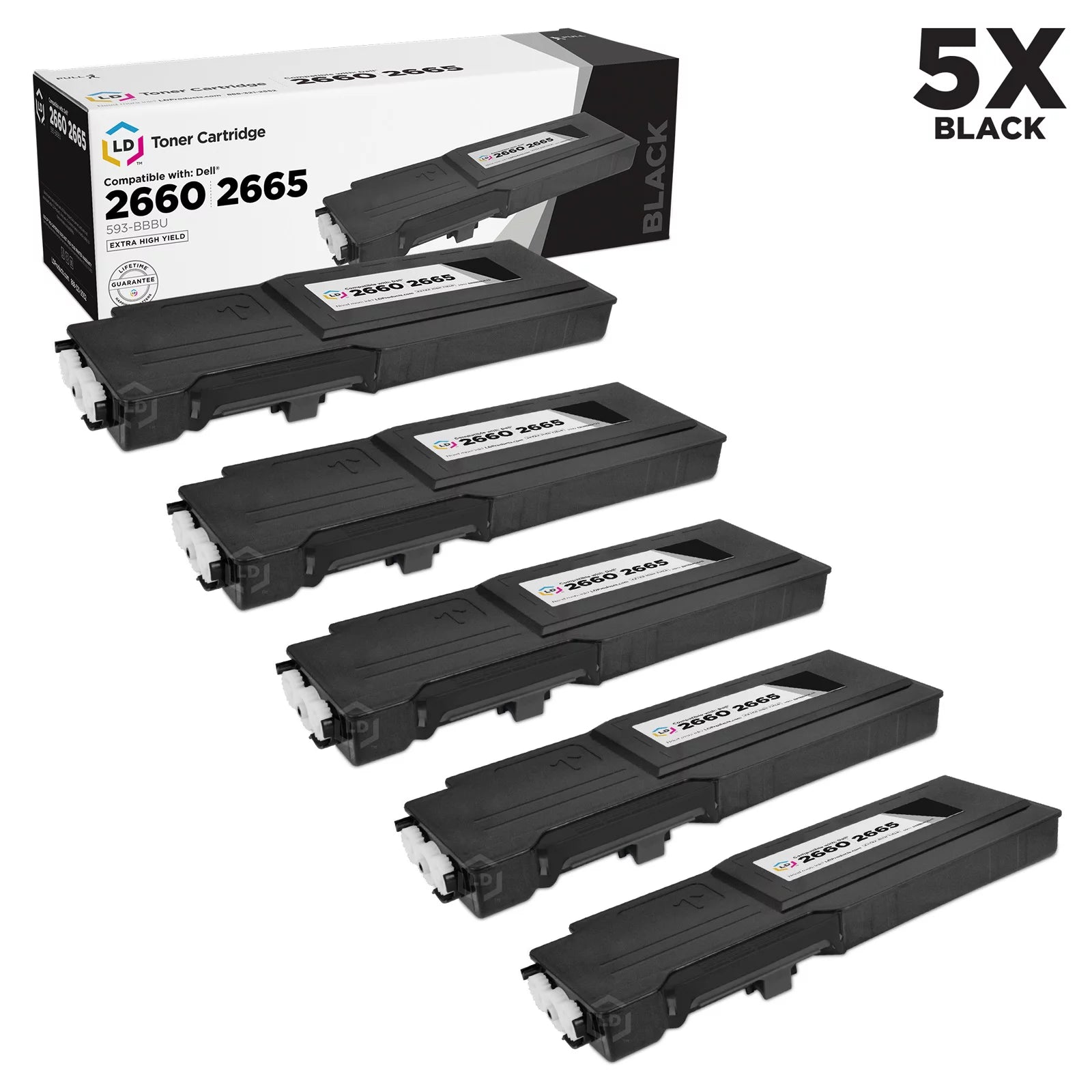 LD Dell Compatible RD80W (67H2T) Set of 5 Black Extra High Yield Toner Cartridges Includes: 5 593-BBBU Black for use in Dell Color Laser C2660dn, and C2665dnf s