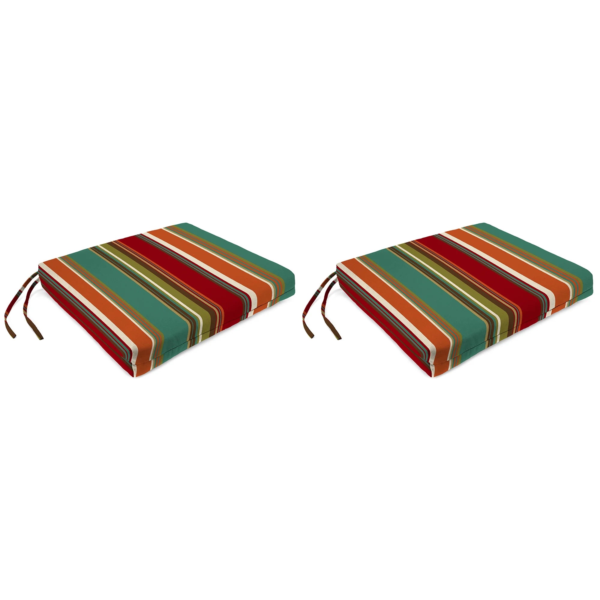 Jordan Manufacturing 17 x 19 Westport Teal Multicolor Stripe Rectangular Outdoor Chair Pad Seat Cushion with Ties (2 Pack)