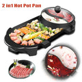 Electric Grill with Hot Pot, 2 in 1 Barbecue Stove Indoor Hot Pot Adjustable Non-Stick Teppanyaki Grill Shabu Pot with Divider Large Capacity for Household Dinner and Entertainment Party