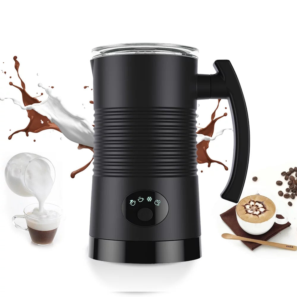 Yabuy Hot/Cold Foam Maker 400W Stainless Steel Milk Frother Non-Stick Interior Electric Milk Steamer for Coffee and Hot Milk Black