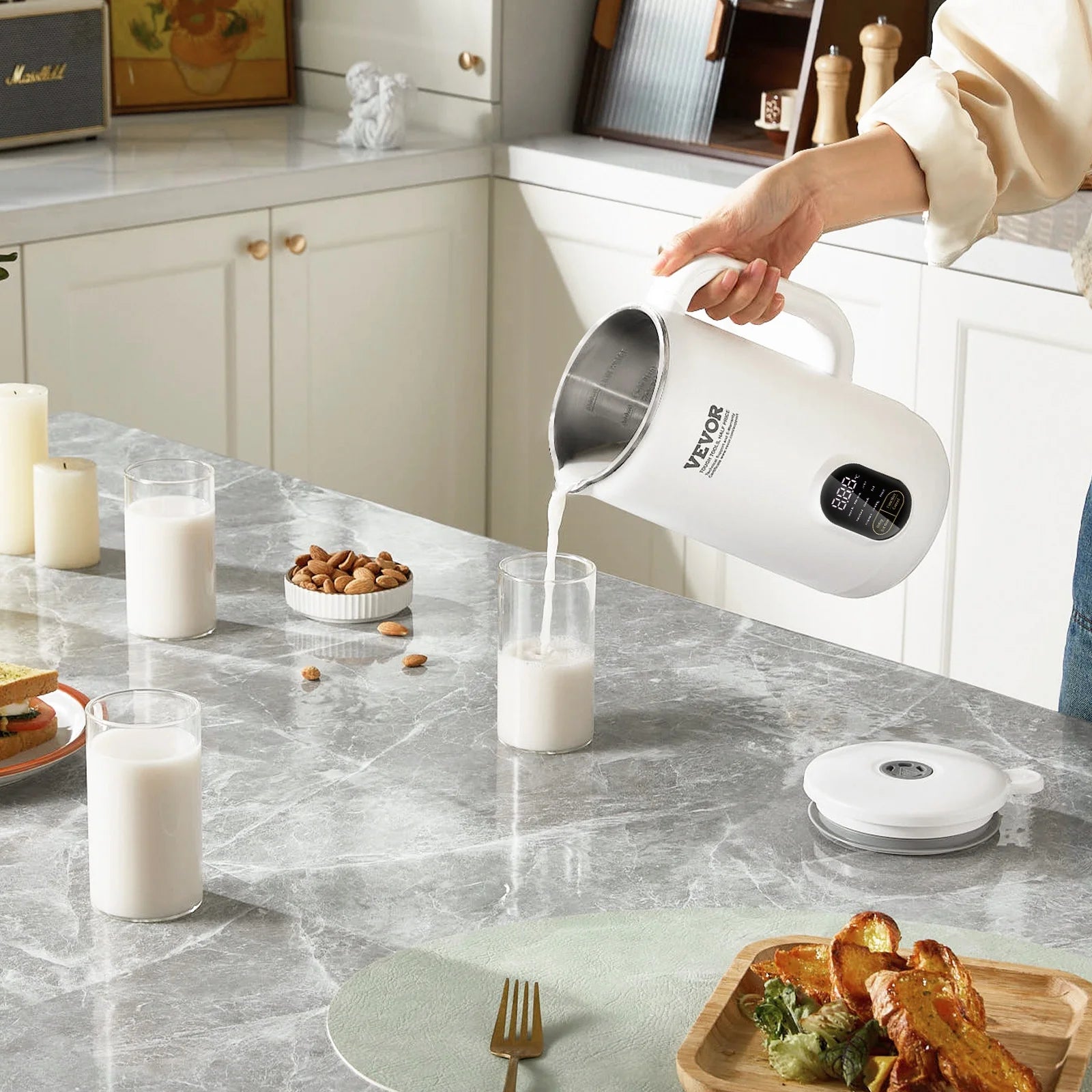 SKYSHALO Nut Milk Maker 9-in-1 Soy Milk Maker 8-Leaf Blades 800ML 1-18 Hours Timer