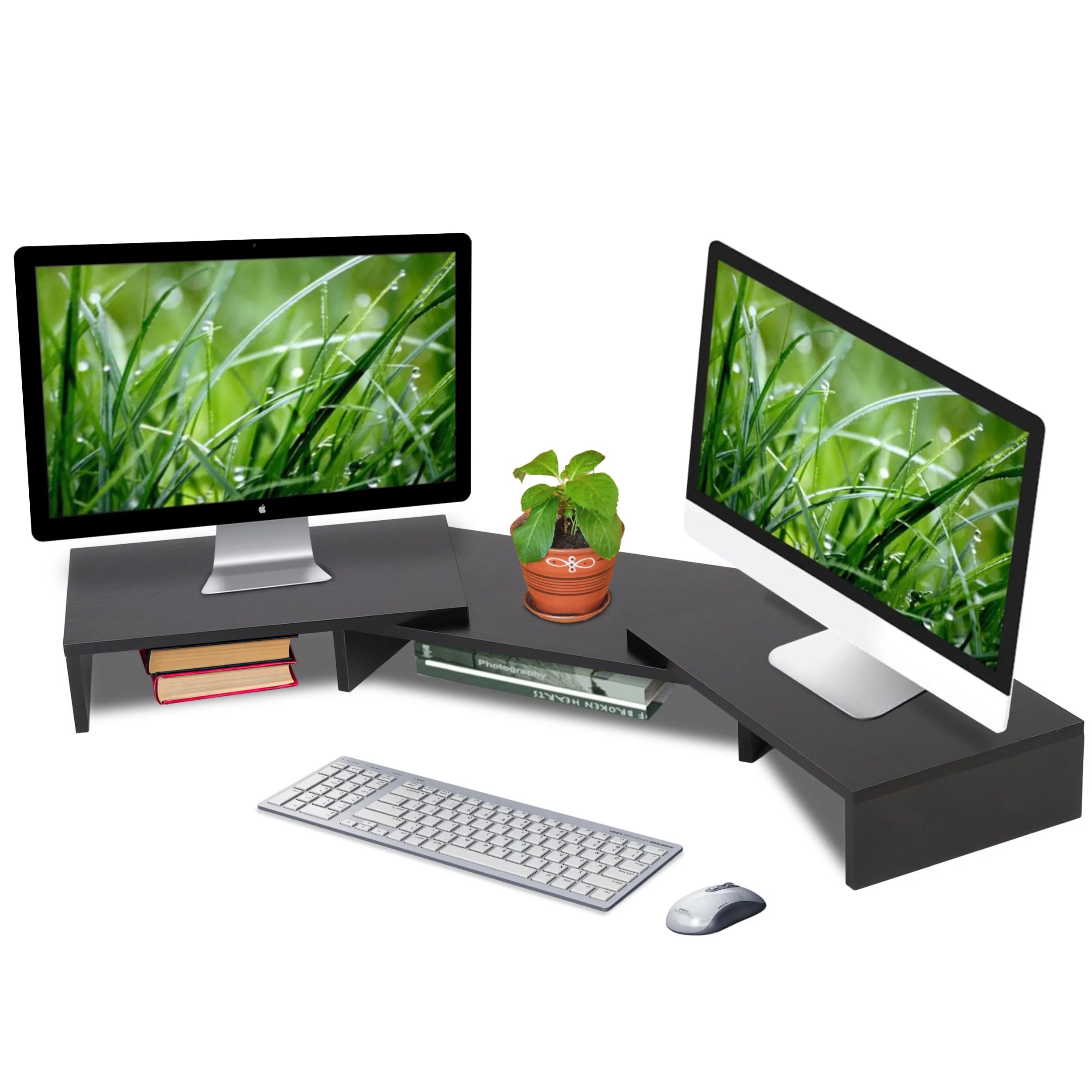 tonchean Dual Monitor Stand Riser,  Adjustable Riser for Home Office Computer, Laptop, Office Work Helper, Black