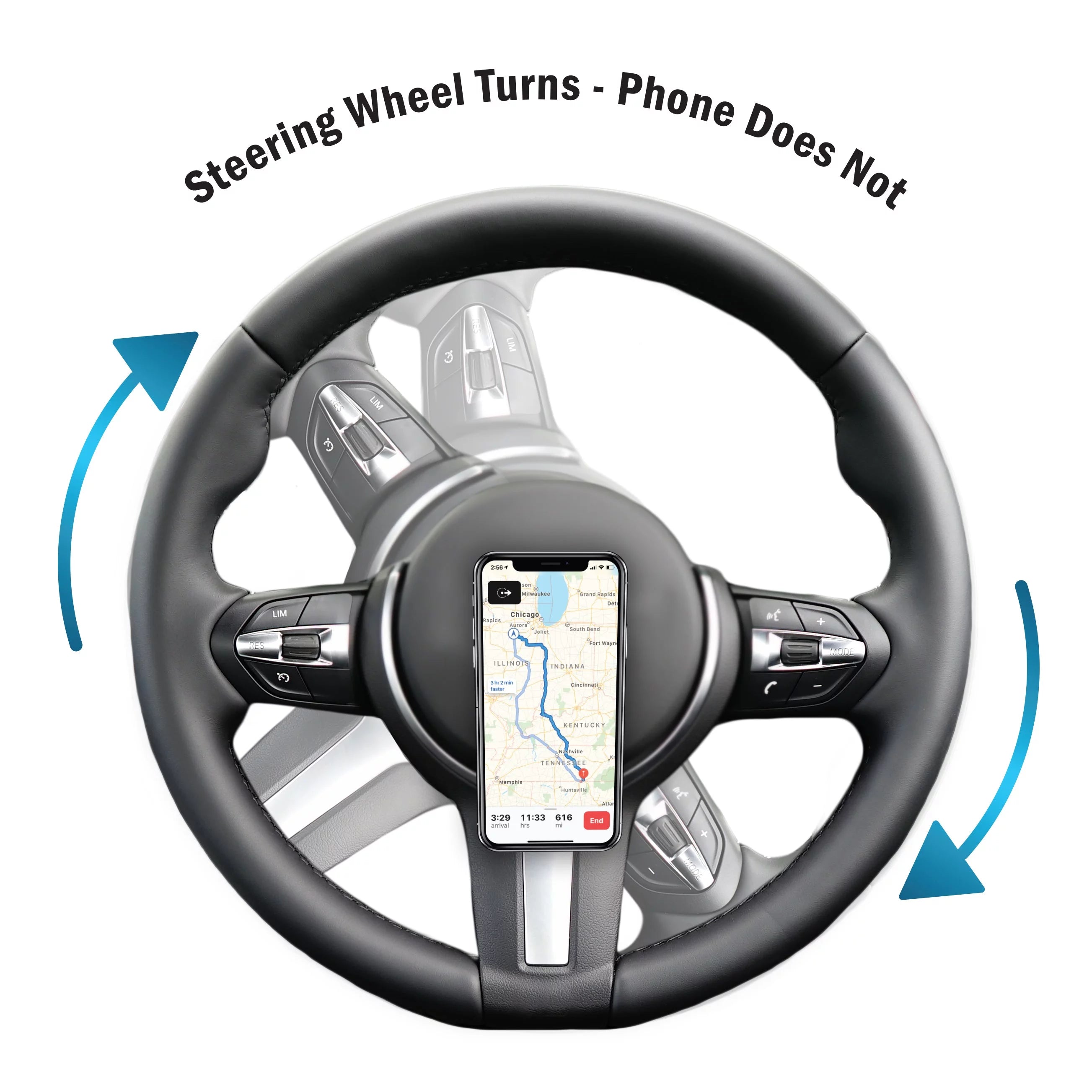 Magnetic Steering-Wheel-Rotating-Phone Mount, Steering Wheel Turns-Phone Does Not, [Easy Install] Strong Magnet Phone Holder for All Smartphones, Hands -Free Driving