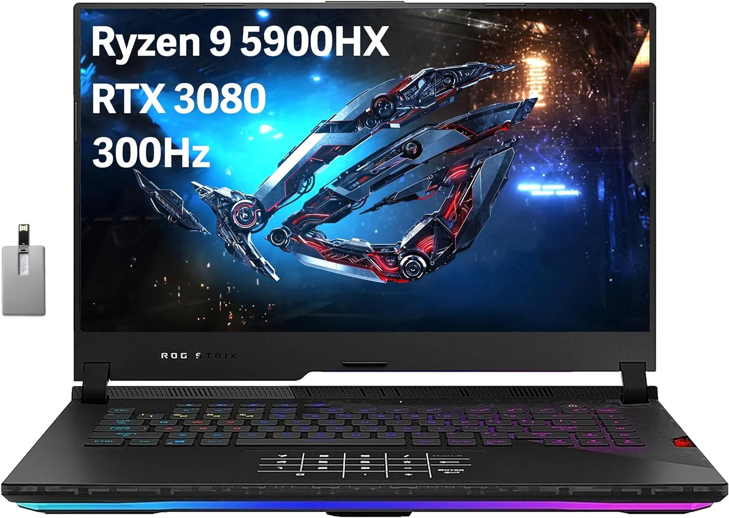 ASUS ROG Strix Scar 15 15.6 300Hz IPS Type FHD Gaming Laptop, AMD Ryzen 9 5900HX, 64GB RAM, 4TB PCIe SSD, RGB Backlit Keyboard, GeForce RTX 3080, Win 10 Pro, Gray, Hotface 32GB USB Card