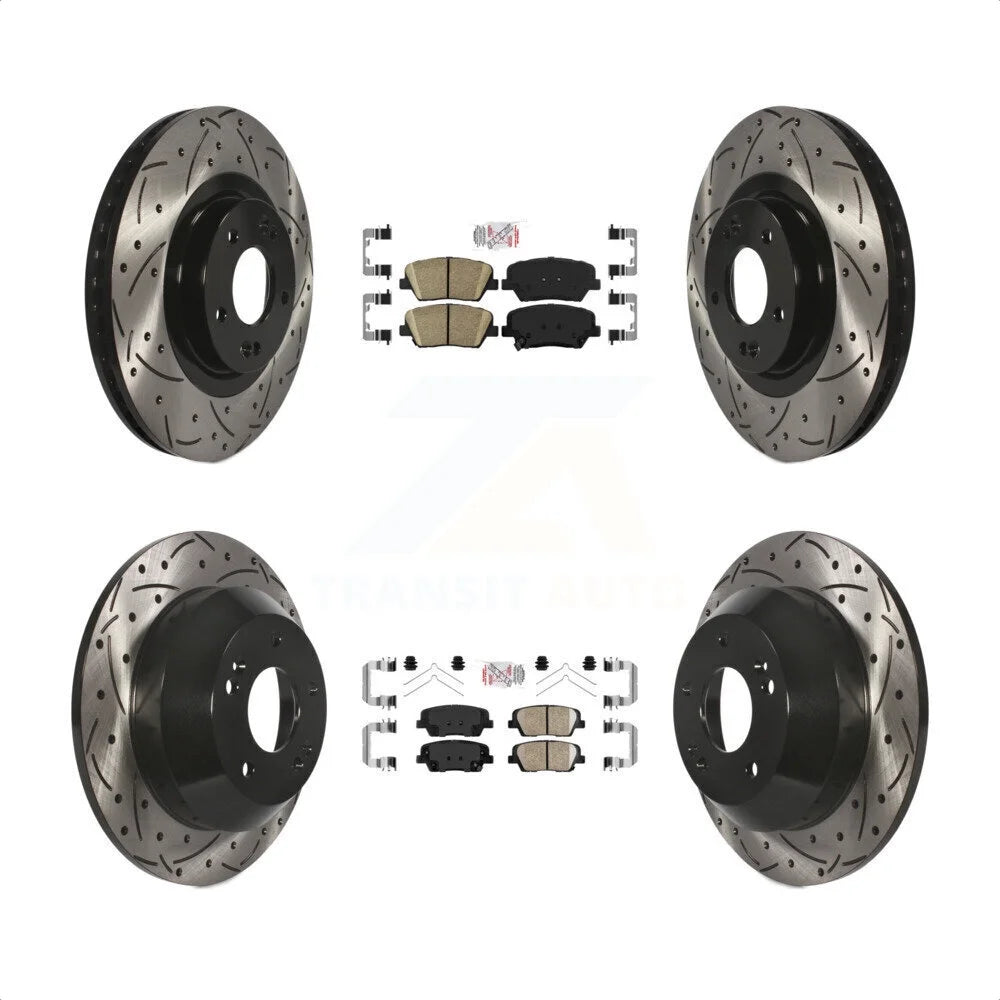 Transit Auto - Front Rear Ceramic Pads And Coated Drilled Slotted Disc Brake Rotors Kit For 2014-2015 Kia Sorento With Red Painted Calipers KDA-102549