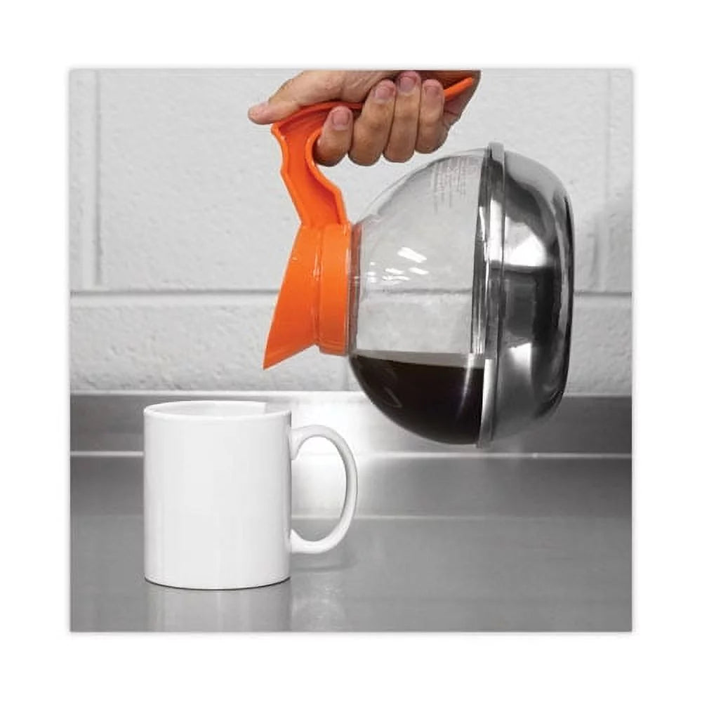 Unbreakable Decaffeinated Coffee Decanter, 12-Cup, Stainless Steel/Polycarbonate, Orange Handle | Bundle of 10 Each