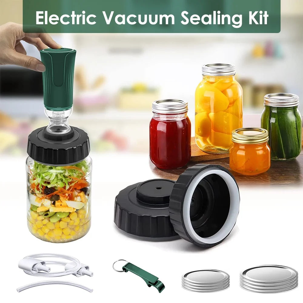 Mason Jar Vacuum Sealer, Electric Jar Sealer and Accessory Hose Compatible with FoodSaver Vacuum Sealer, Vacuum Sealer for Jars for Wide & Regular Mouth Jar, with Electric Vacuum Pump and Lid