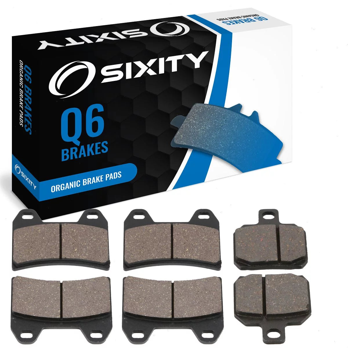 Sixity Q6 Front Rear Organic Brake Pads compatible with Aprilia Tuono 50 Standard Caliper 2004-2005 Complete Set