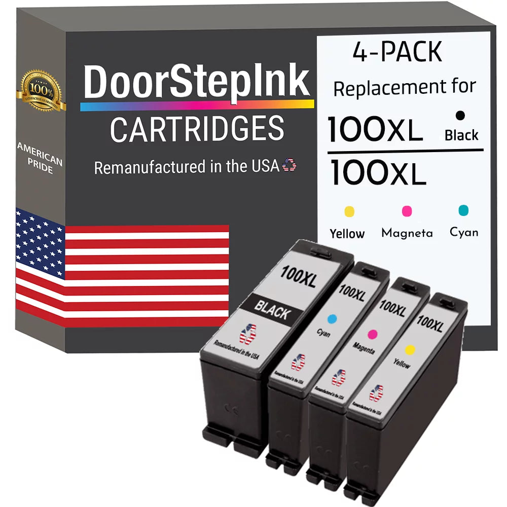 Remanufactured DoorStepInk Ink Cartridges for Lexmark 100XL Black, Cyan, Magenta and Yellow (4Pack)