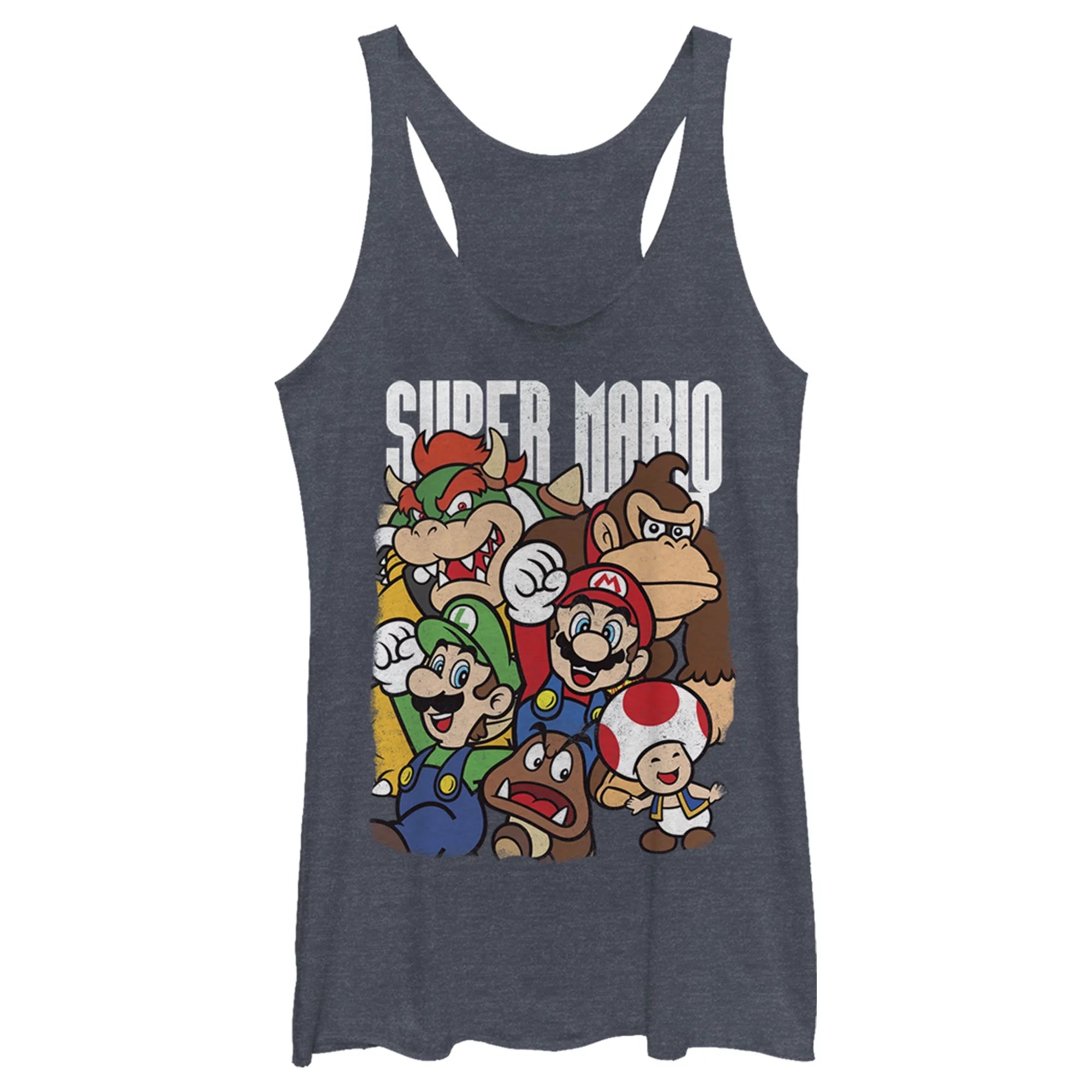 Women's Nintendo Super Mario Party  Racerback Tank Top Navy Blue Heather Large