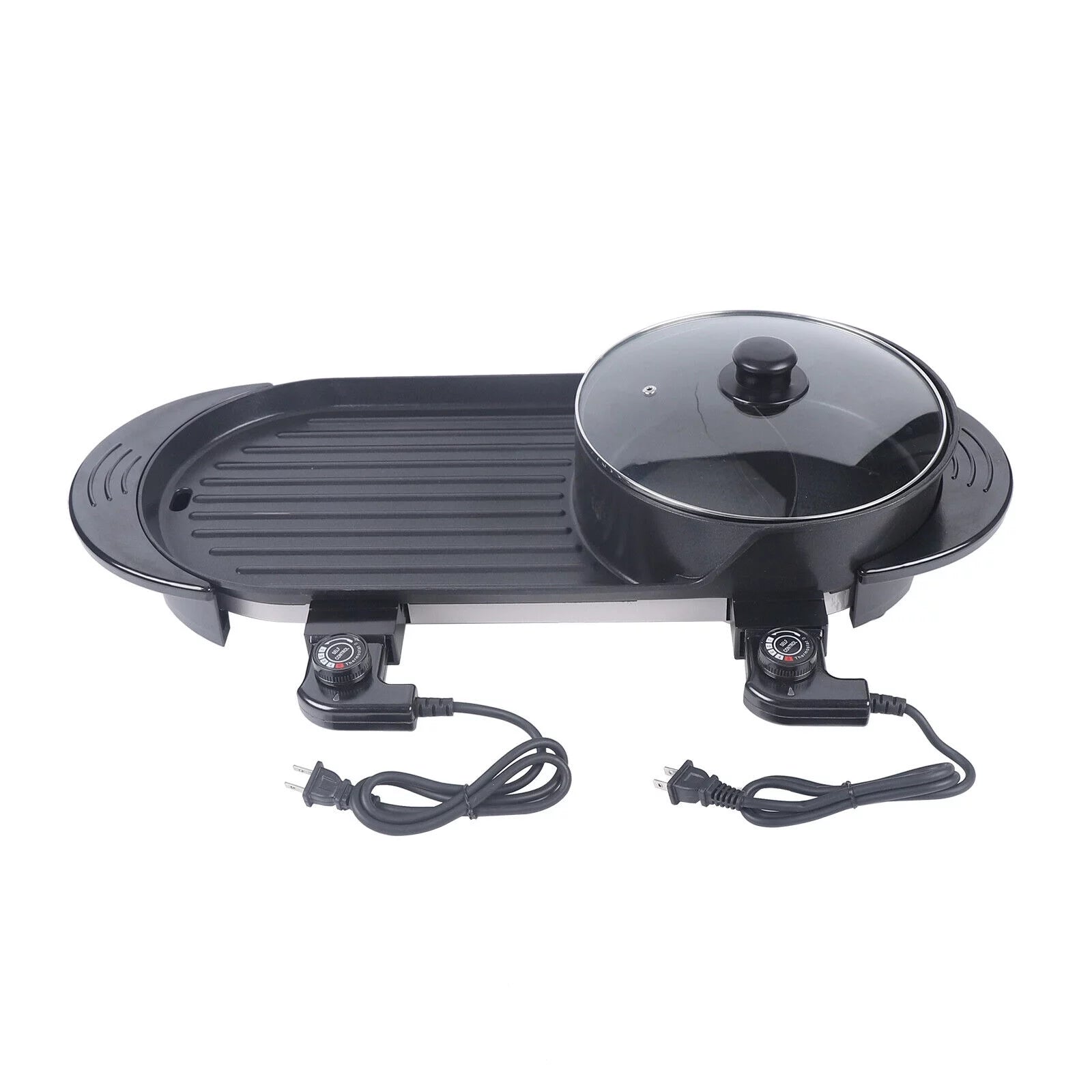 Electric Hot Pot Teppanyaki Non-Stick Barbecue Pan Grill 26.77in Black for Indoor Outdoor