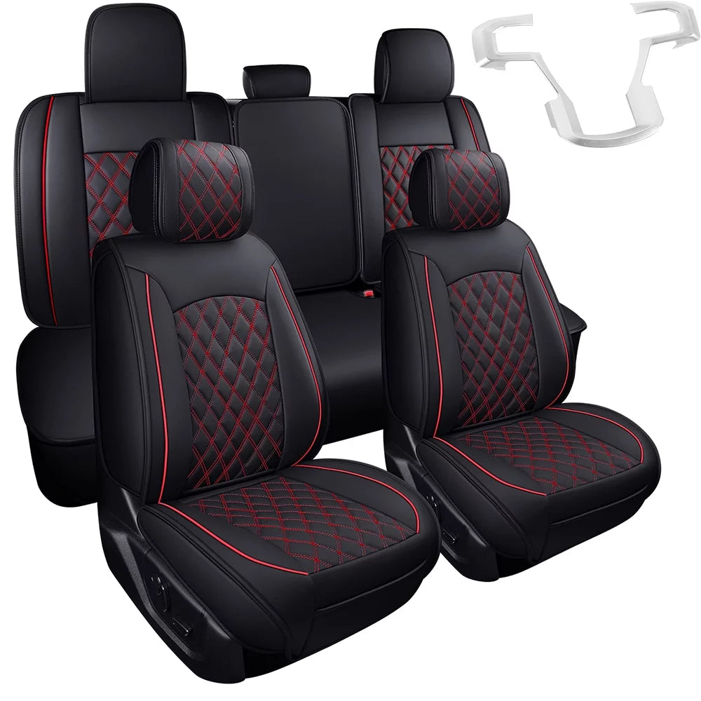 Ford Full Set Leather Car Seat Cover 5 Pieces for 2009-2022 F150 and 2017-2022 F250 F350 F450 & Steering Wheel Cover Trim For 2015-2020 Ford F150 2017-2020 F250 F350