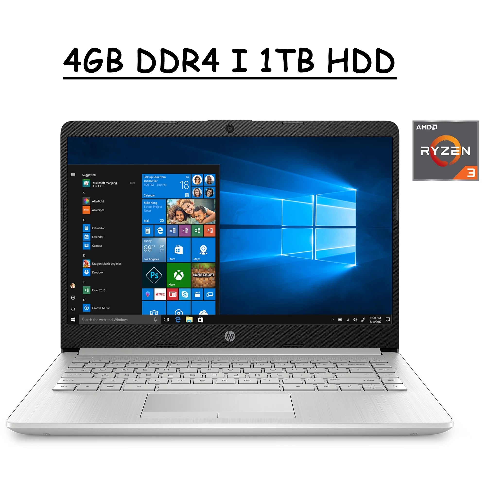 2021 HP 14 Premium Laptop Computer I 14 HD Micro-edge Display I AMD Ryzen 3 3250U I 4GB DDR4 1TB HDD I WIFI Webcam AMD Radeon Vega 3 HP Fast Charge Google Classroom Compatible Win 10