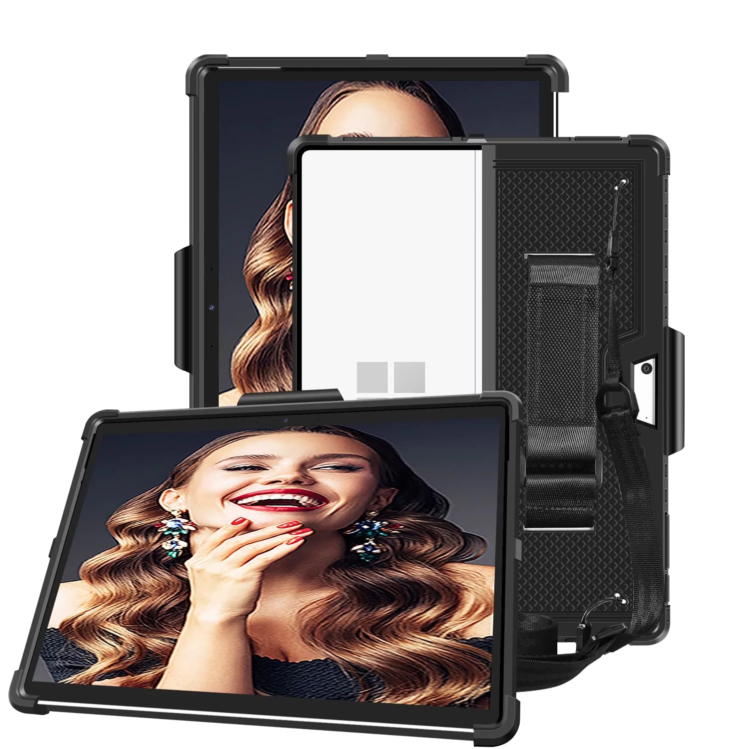 FIEWESEY for Surface Pro 9 Tablet Case,Shockproof Rugged Protective Cover Case with Pen Holder Hand Strap,Compatible with Type Cover Keyboard for New Microsoft Surface Pro 8/Surface Pro 9 (Black)