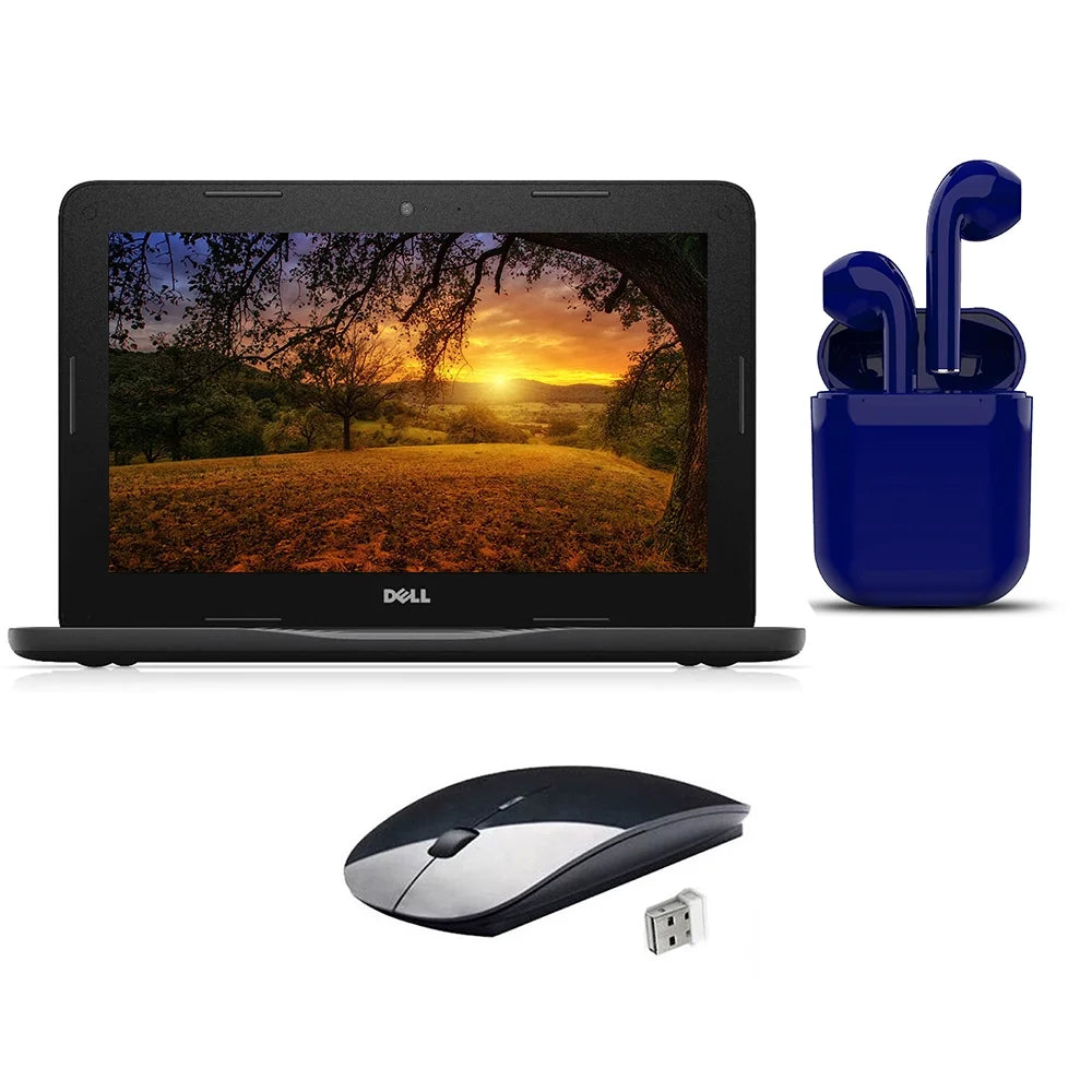 Restored Dell Chromebook 11.6-inch 4GBRAM 16GB Intel Celeron N3060 Latest OS Bundle: Wireless Mouse, Bluetooth/Wireless Airbuds By Certified 2 Day Express (Refurbished)