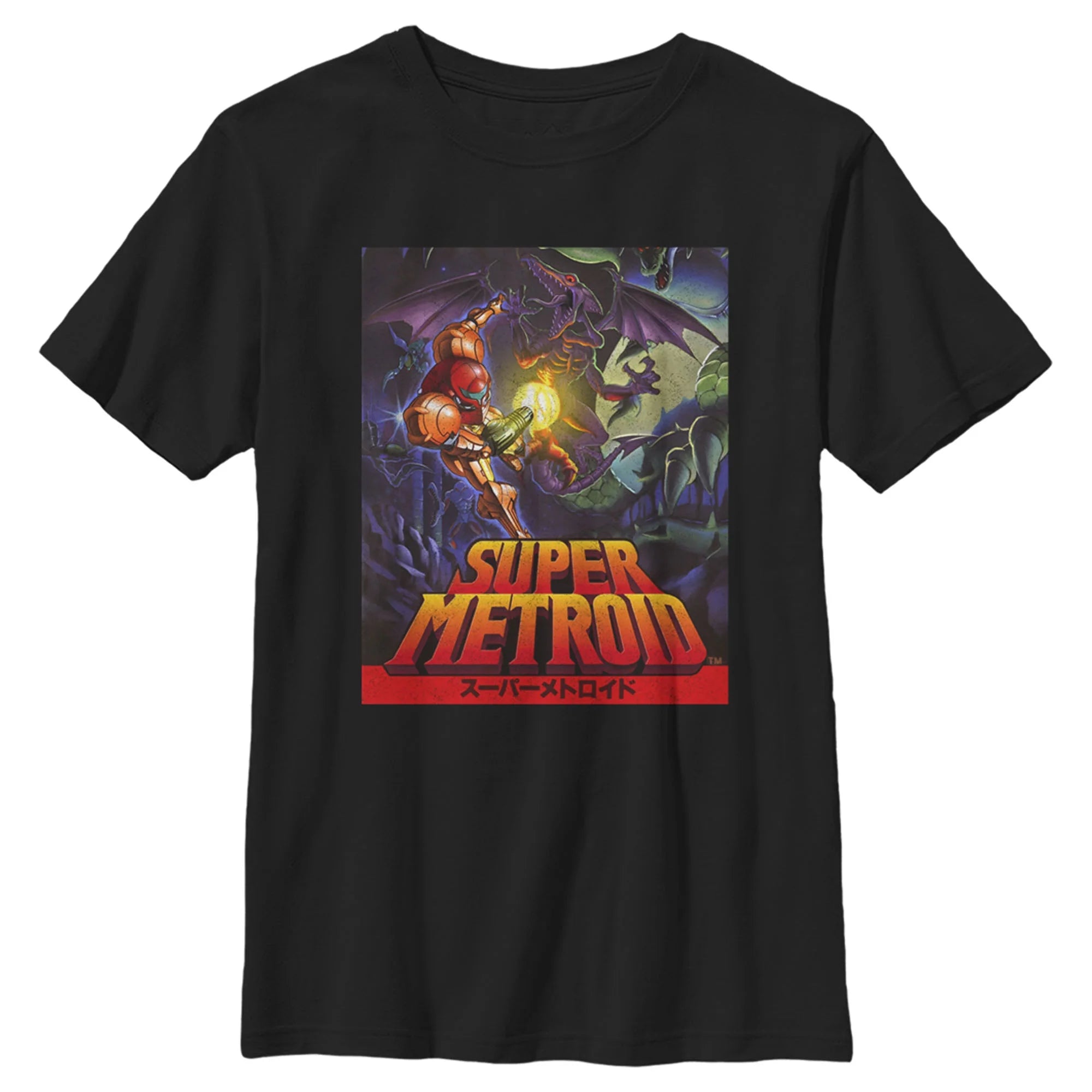 Boy's Nintendo Samus Super Metroid Cover  Graphic Tee Black Large