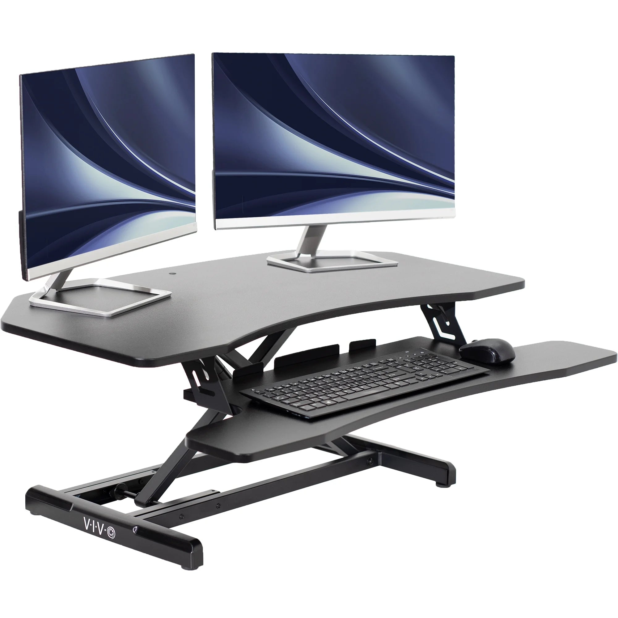 VIVO Black Corner Height Adjustable 38 Standing Desk Tabletop Monitor Riser