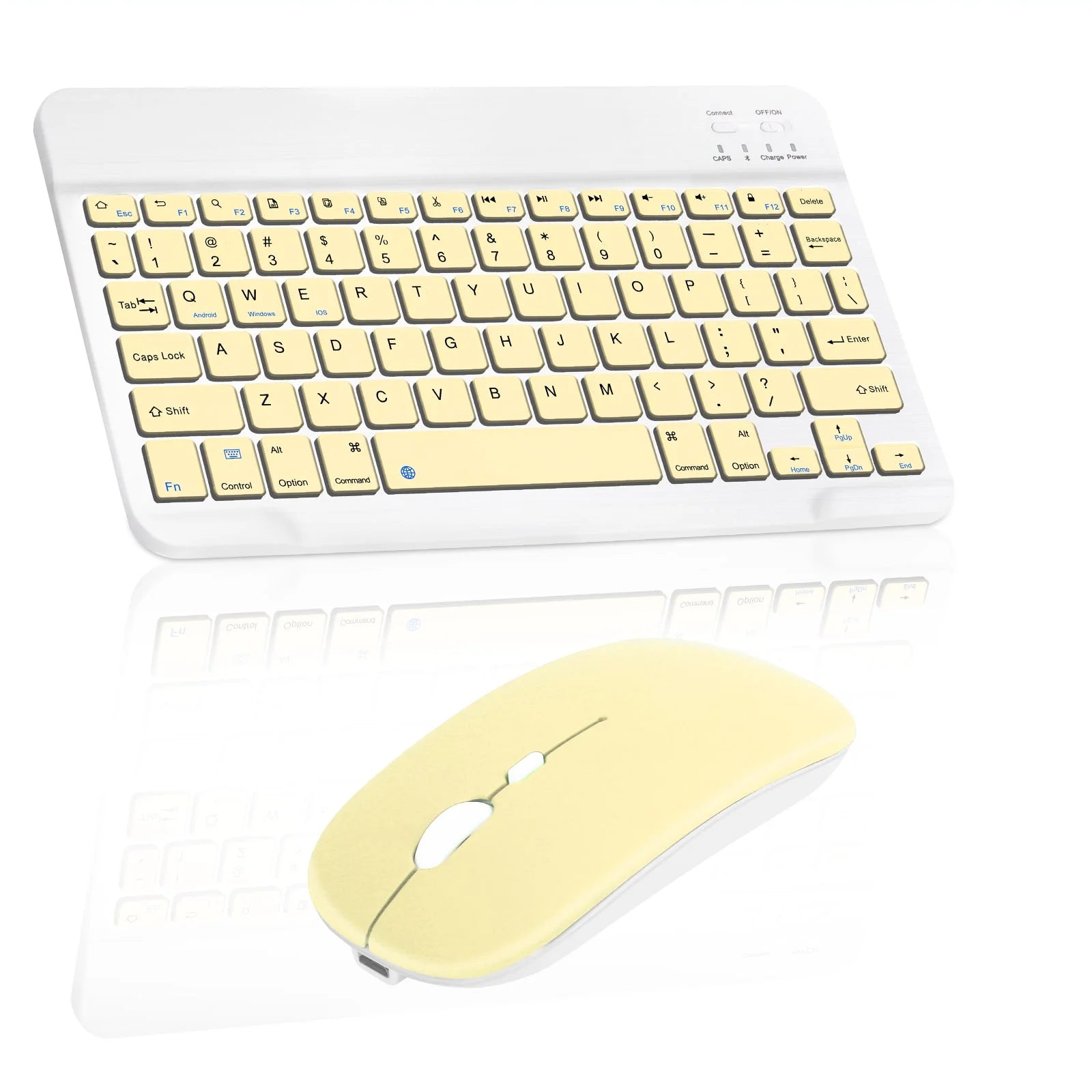 Rechargeable Bluetooth Keyboard and Mouse Combo Ultra Slim Full-Size Keyboard and Ergonomic Mouse for ZTE Tempo X and All Bluetooth Enabled Mac/Tablet/iPad/PC/Laptop -Banana Yellow