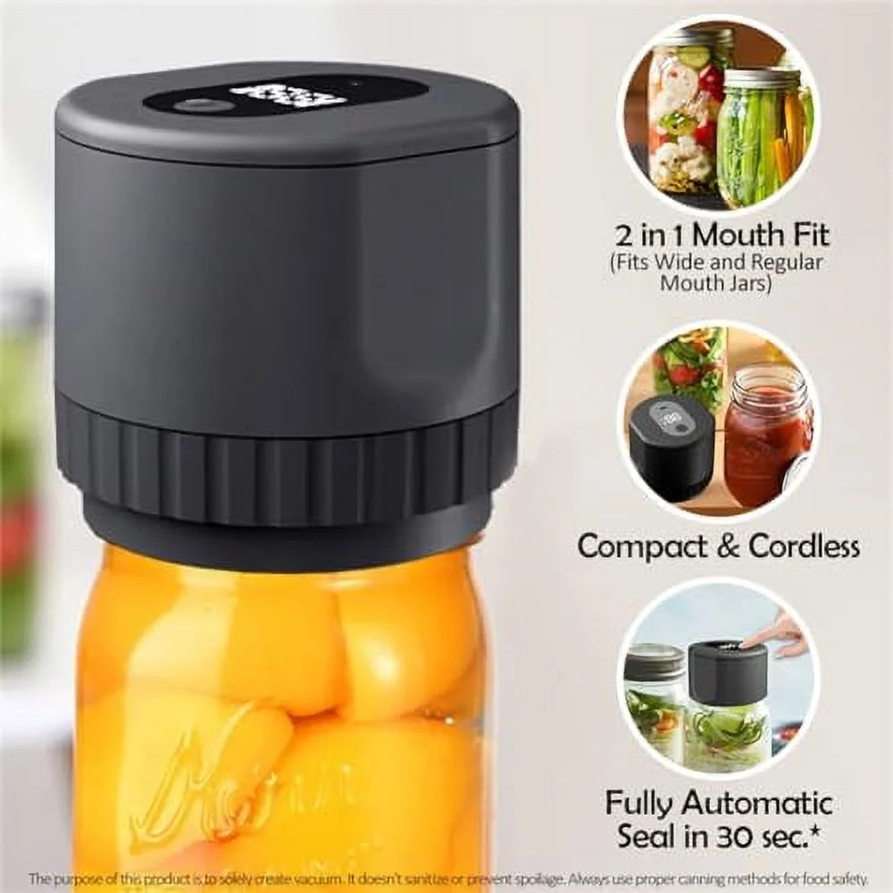 True Bright Mason Jar Sealer, TrueBright Mason Jar Vacuum Sealer, Electric Mason Jar Vacuum Sealer Kit for Wide Mouth and Regular Mouth Mason Jars, Vacuum Sealing Machine for Food Storage (Black)