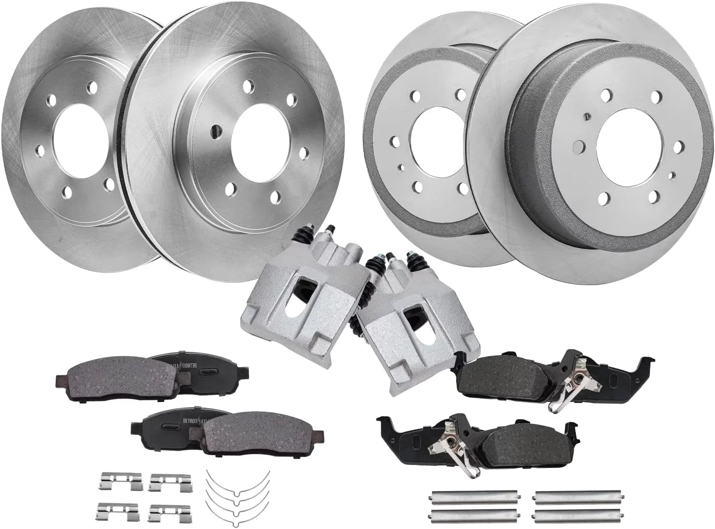 Detroit Axle - 4WD Brake Kit for Ford F-150 Lincoln Mark LT [6 Lug] Front & Rear Disc Brake Rotors Ceramic Brakes Pads Rear Brake Calipers 2004 2005 2006 2007 2008 Replacement