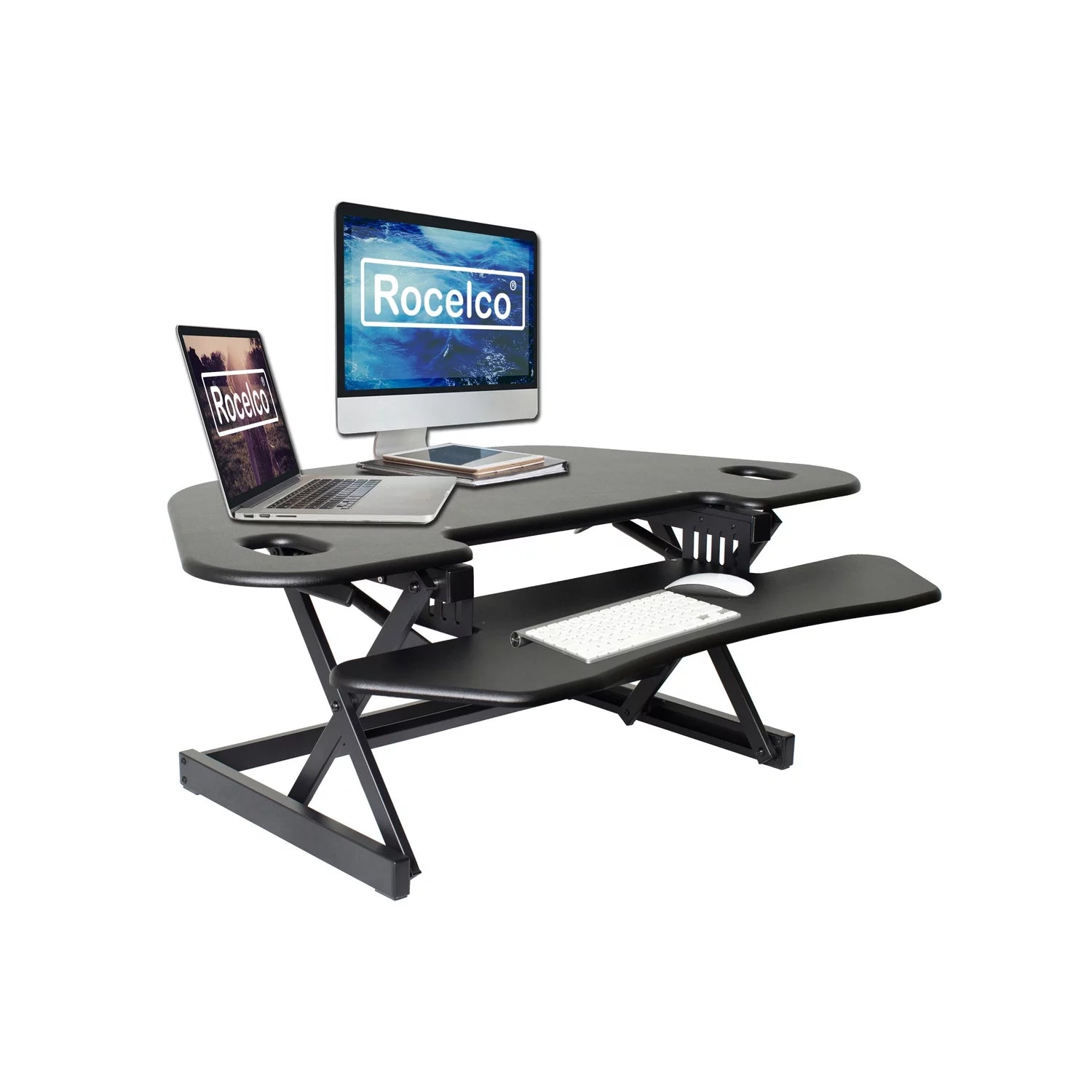 Rocelco 46 Adjustable Corner Standing Desk Converter Black (R CADRB-46)