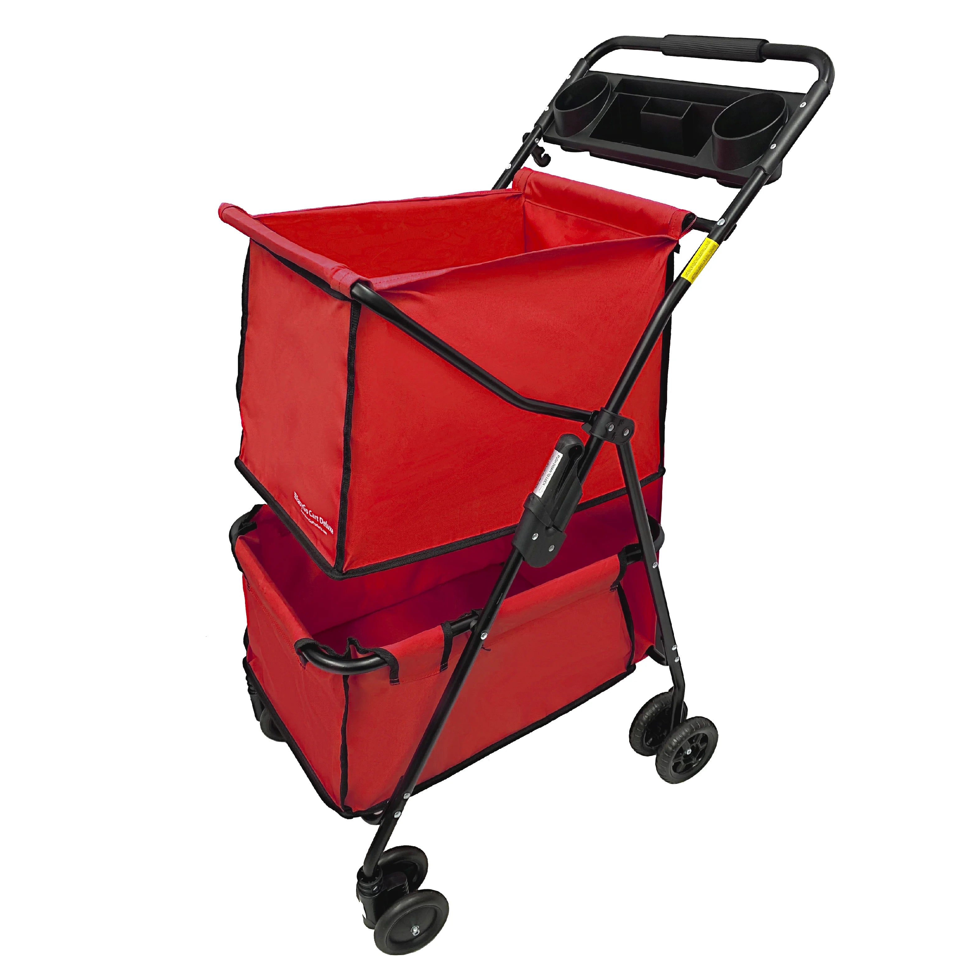 EasyGo Deluxe Cart Folding Grocery Shopping and Laundry Utility Cart ¨C Unique Double Level Cart - Front Swivel Wheels - Easy Folding - 150lbs Capacity ¨C Patent Pending ¨C RED